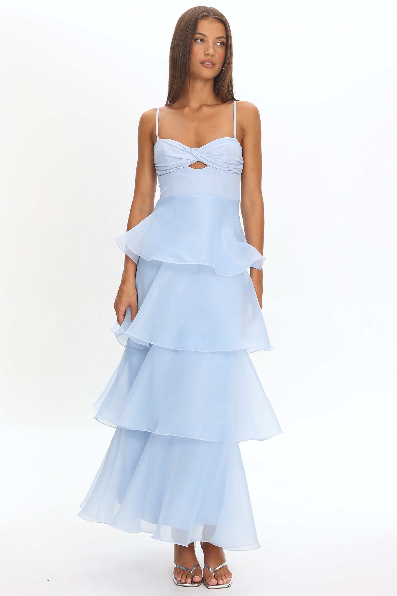 Margarida Layered Sweetheart Neckline Maxi Dress Blue-Maymioy