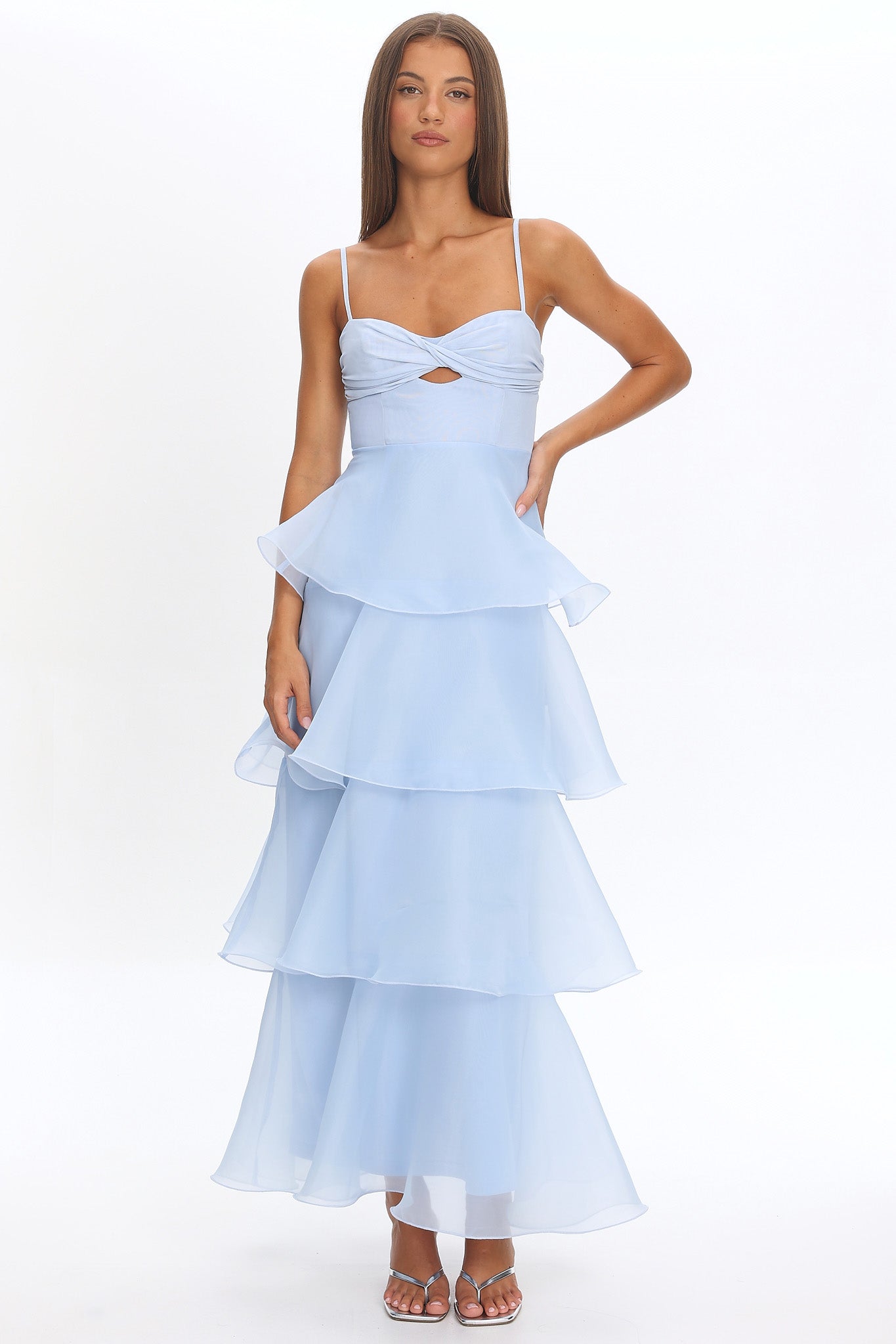 Margarida Layered Sweetheart Neckline Maxi Dress Blue-Maymioy