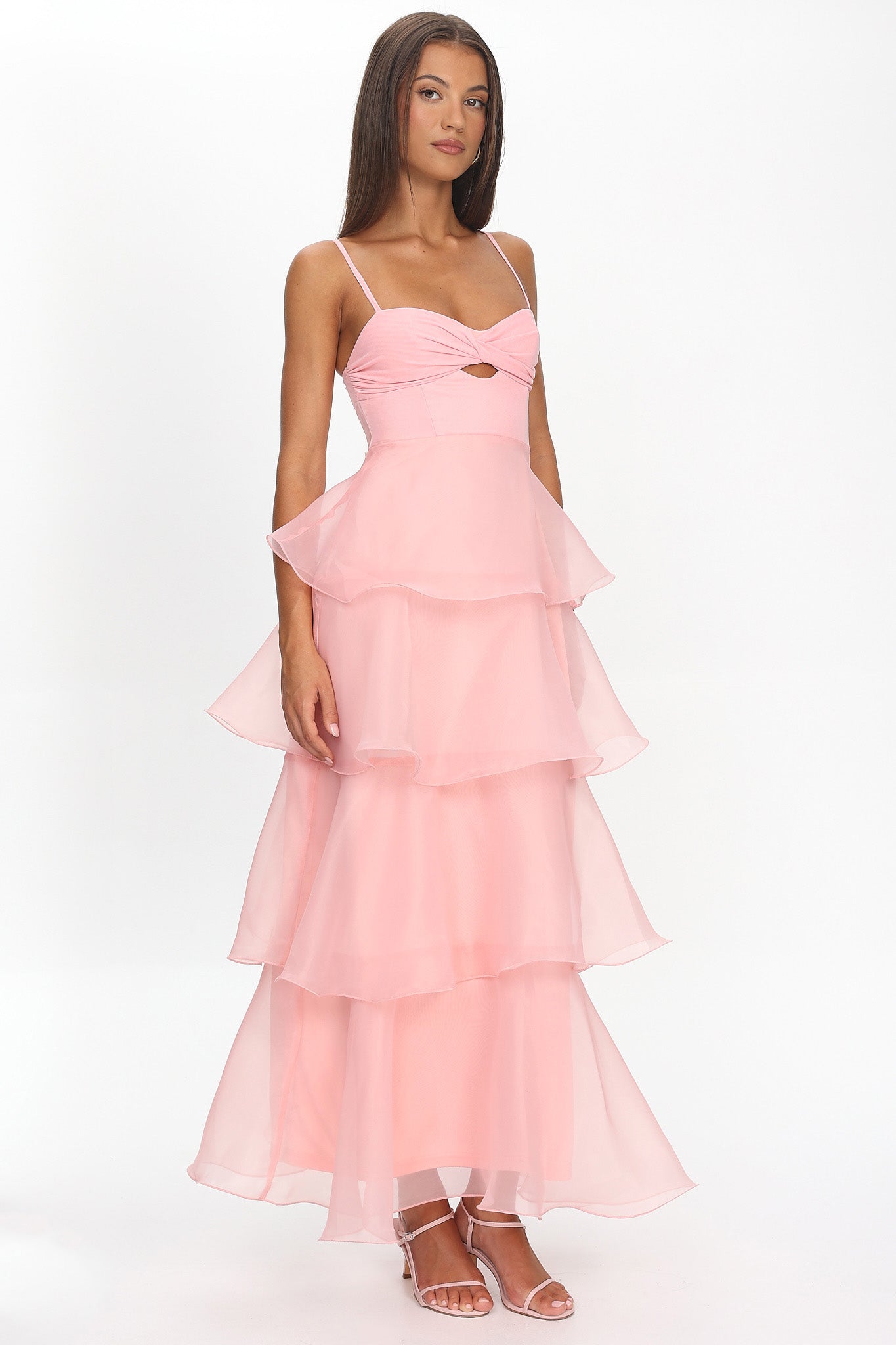 Margarida Layered Sweetheart Neckline Maxi Dress Pink-Maymioy