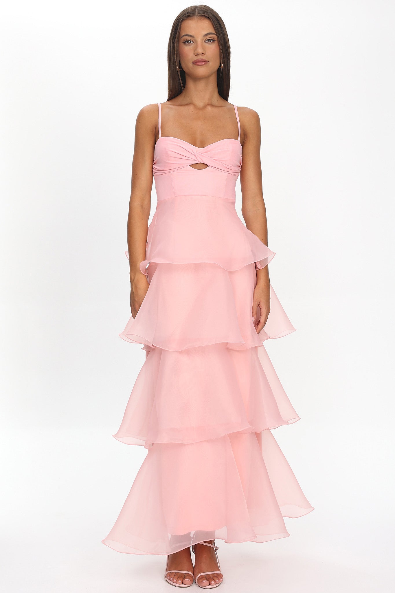 Margarida Layered Sweetheart Neckline Maxi Dress Pink-Maymioy