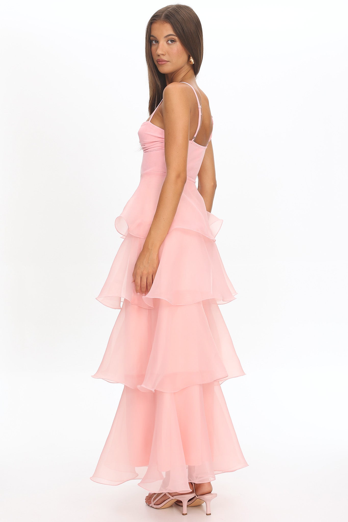 Margarida Layered Sweetheart Neckline Maxi Dress Pink-Maymioy