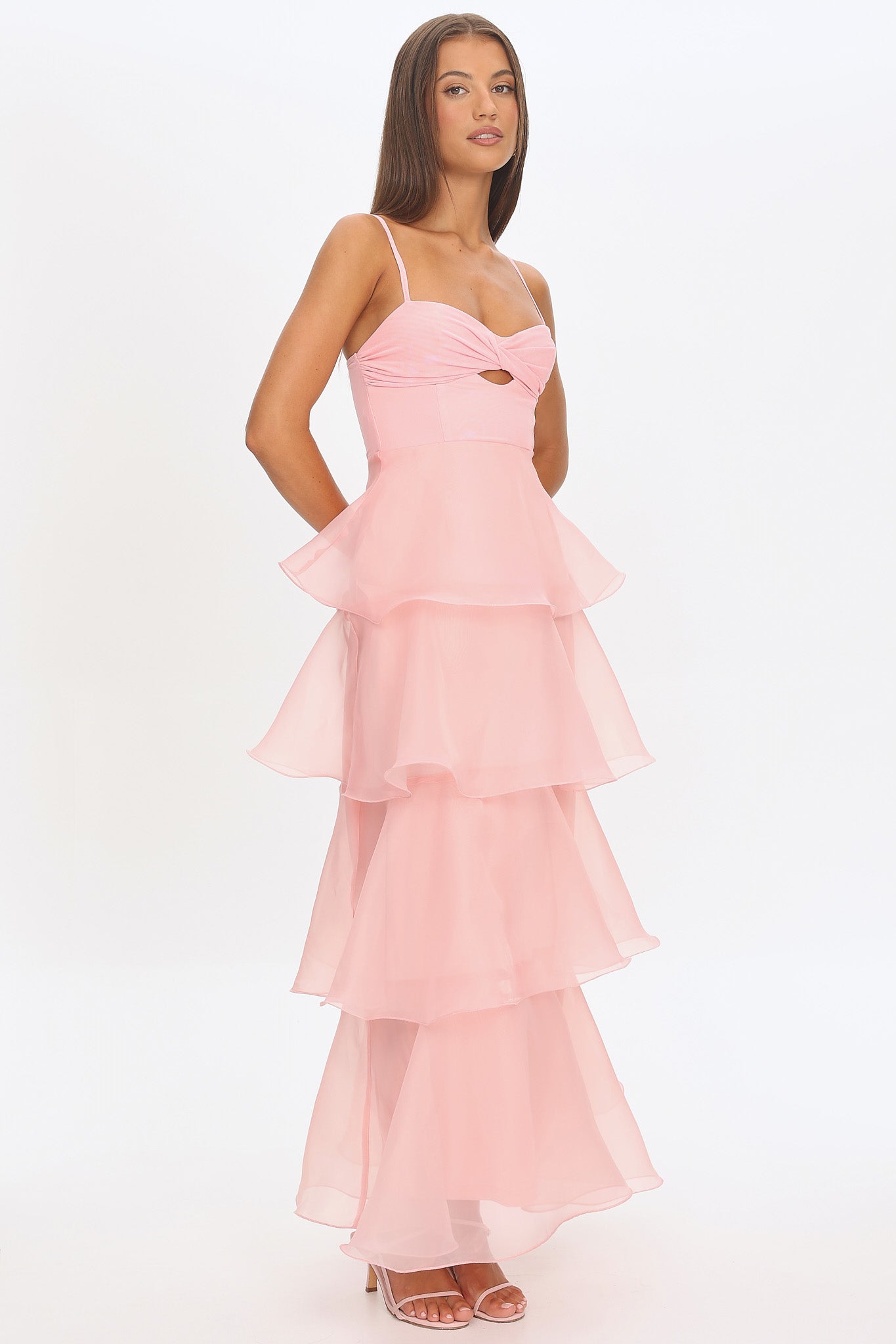 Margarida Layered Sweetheart Neckline Maxi Dress Pink-Maymioy