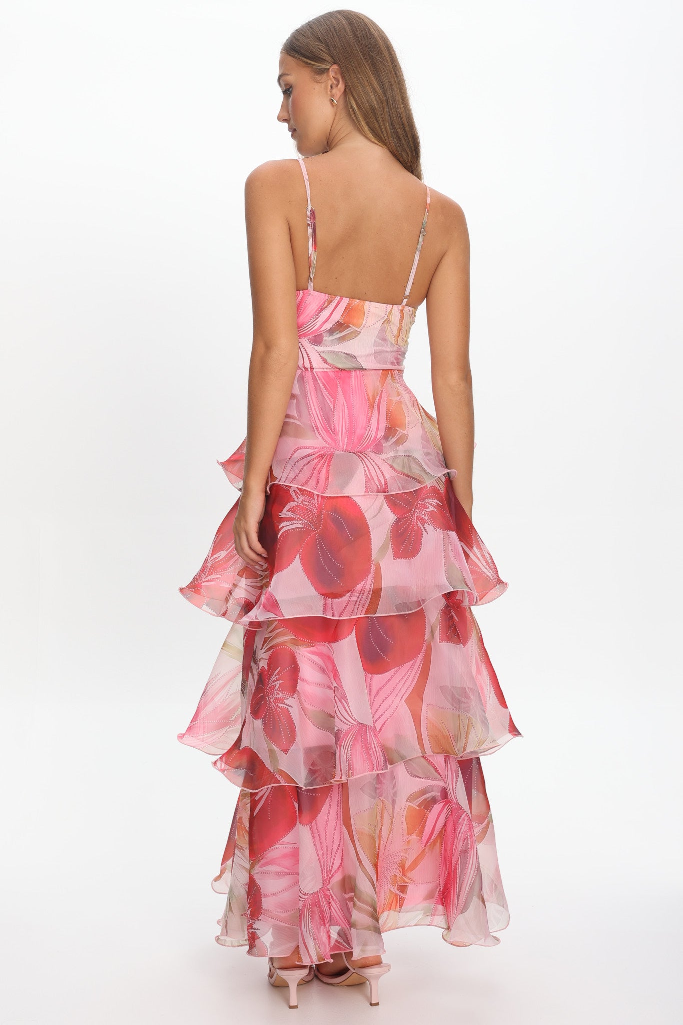 Varenna Layered Sweetheart Neckline Maxi Dress Print Red-Maymioy