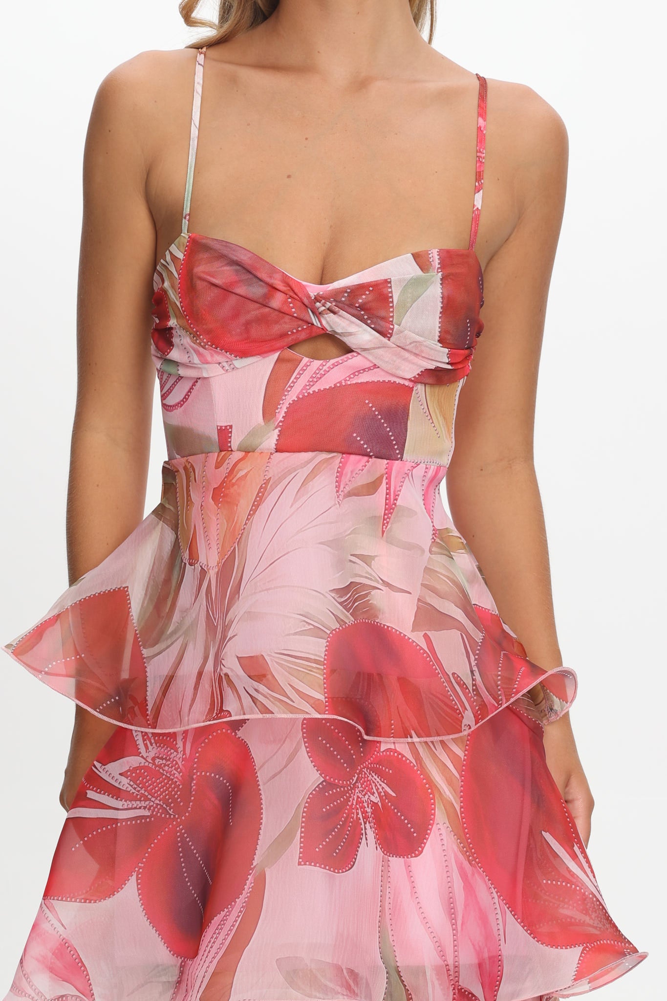 Varenna Layered Sweetheart Neckline Maxi Dress Print Red-Maymioy