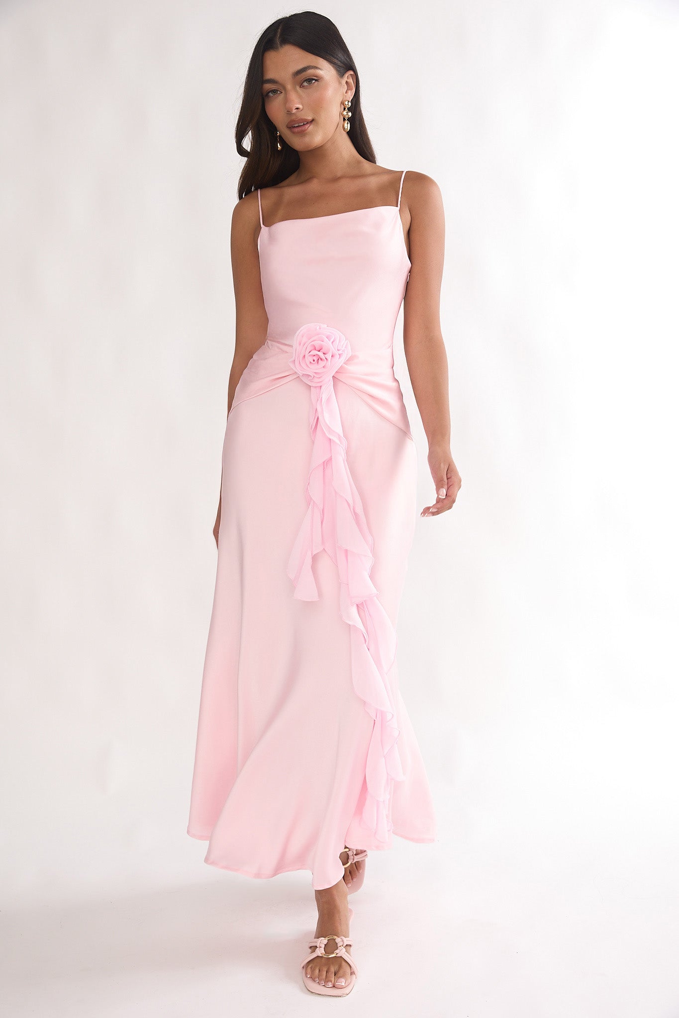 Mirenna Rosette Waist Maxi Dress Light Pink-Maymioy