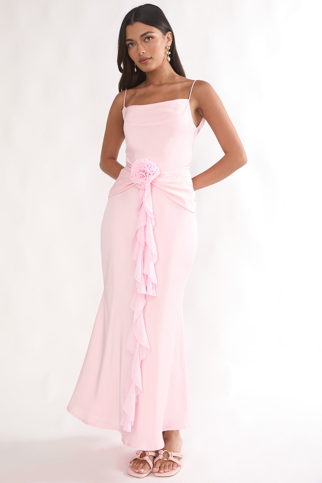 Mirenna Rosette Waist Maxi Dress Light Pink-Maymioy