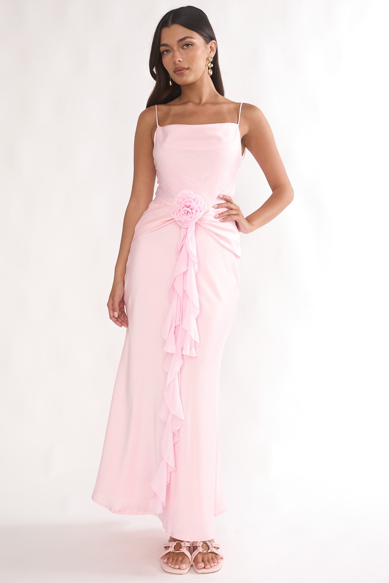 Mirenna Rosette Waist Maxi Dress Light Pink-Maymioy
