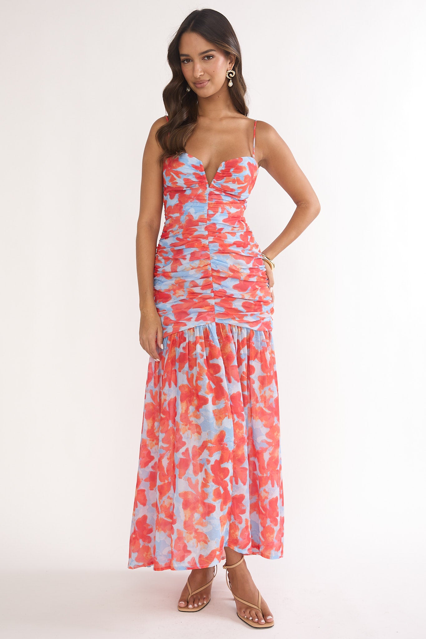 Harbor Ruched Maxi Dress Floral Blue Multi-Maymioy
