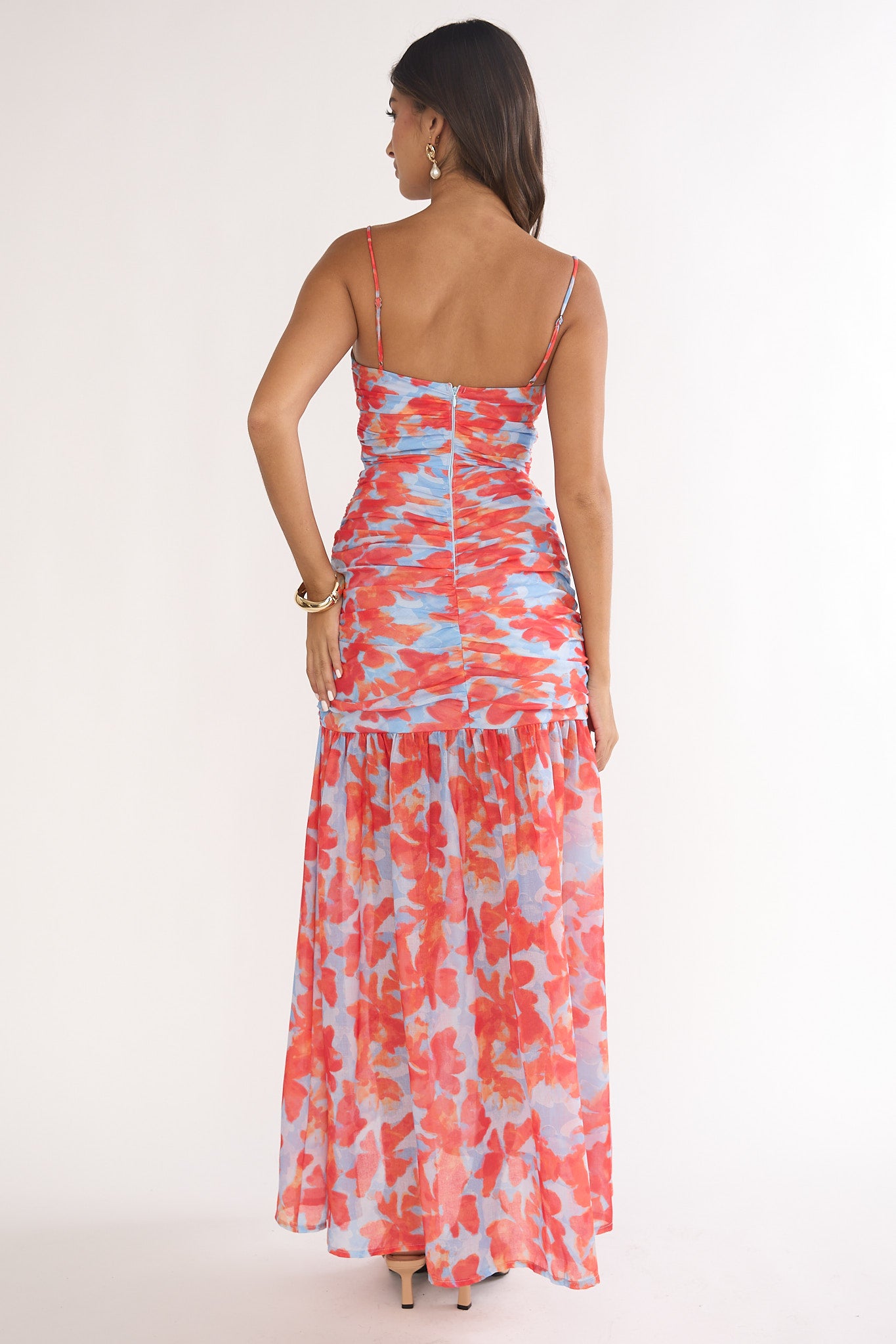 Harbor Ruched Maxi Dress Floral Blue Multi-Maymioy