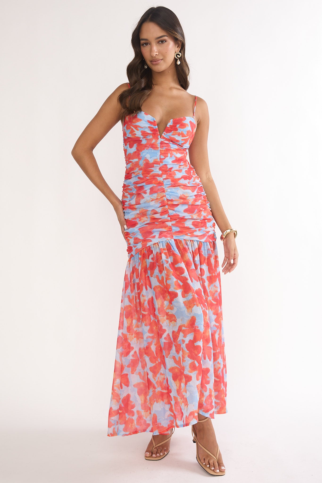 Harbor Ruched Maxi Dress Floral Blue Multi-Maymioy