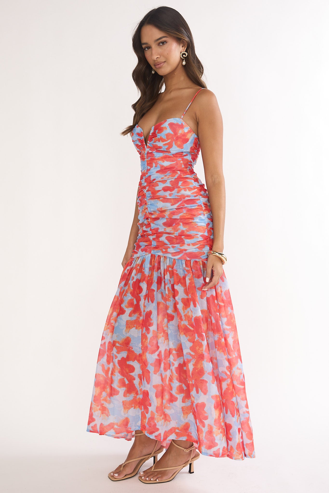 Harbor Ruched Maxi Dress Floral Blue Multi-Maymioy
