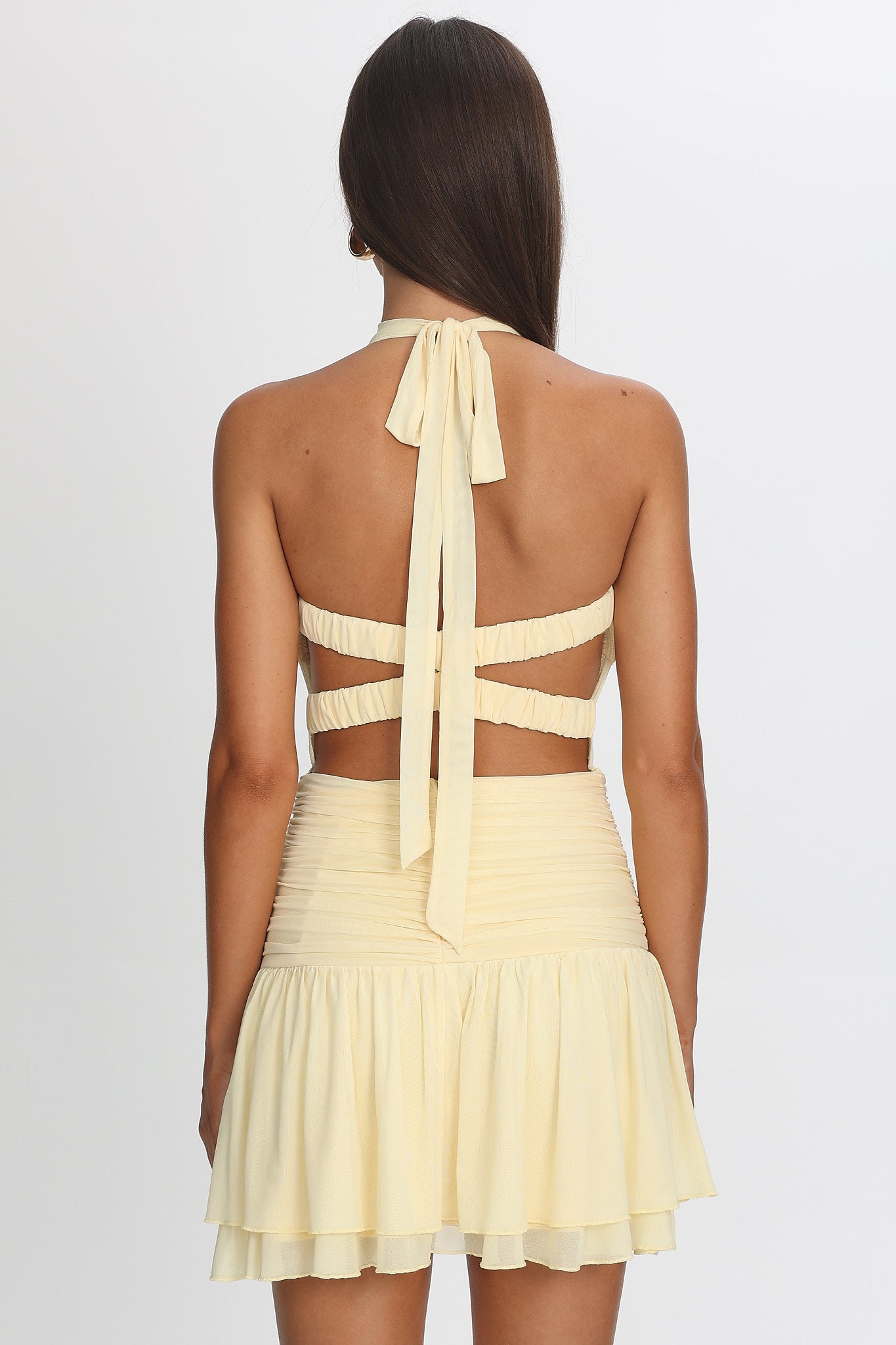Savina Sheer Bodice Mini Dress Lemon-Maymioy
