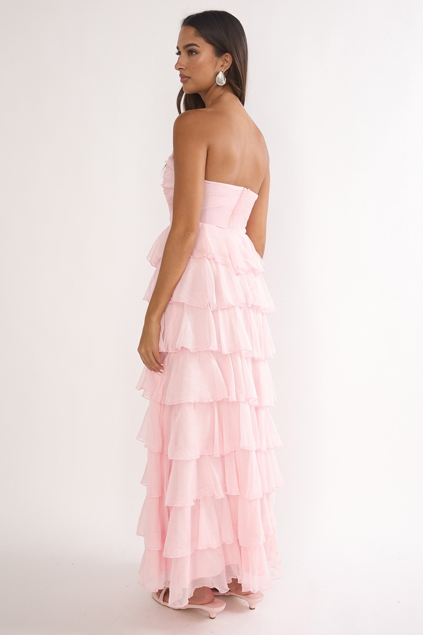 Janelia Layered Frill Maxi Dress Pink-Maymioy
