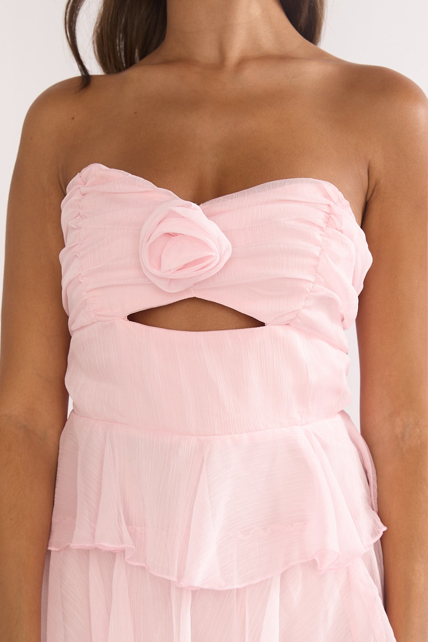 Janelia Layered Frill Maxi Dress Pink-Maymioy