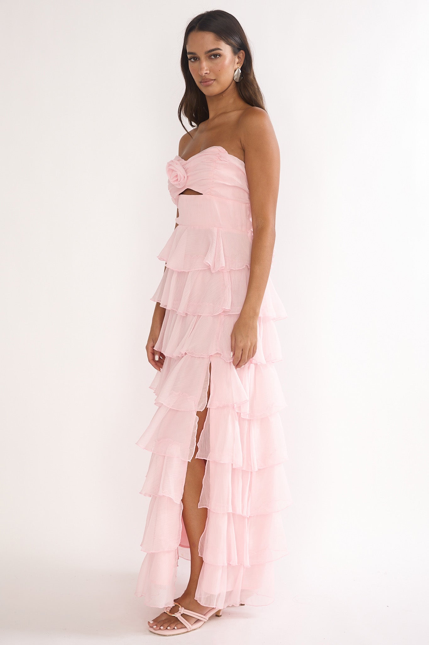 Janelia Layered Frill Maxi Dress Pink-Maymioy
