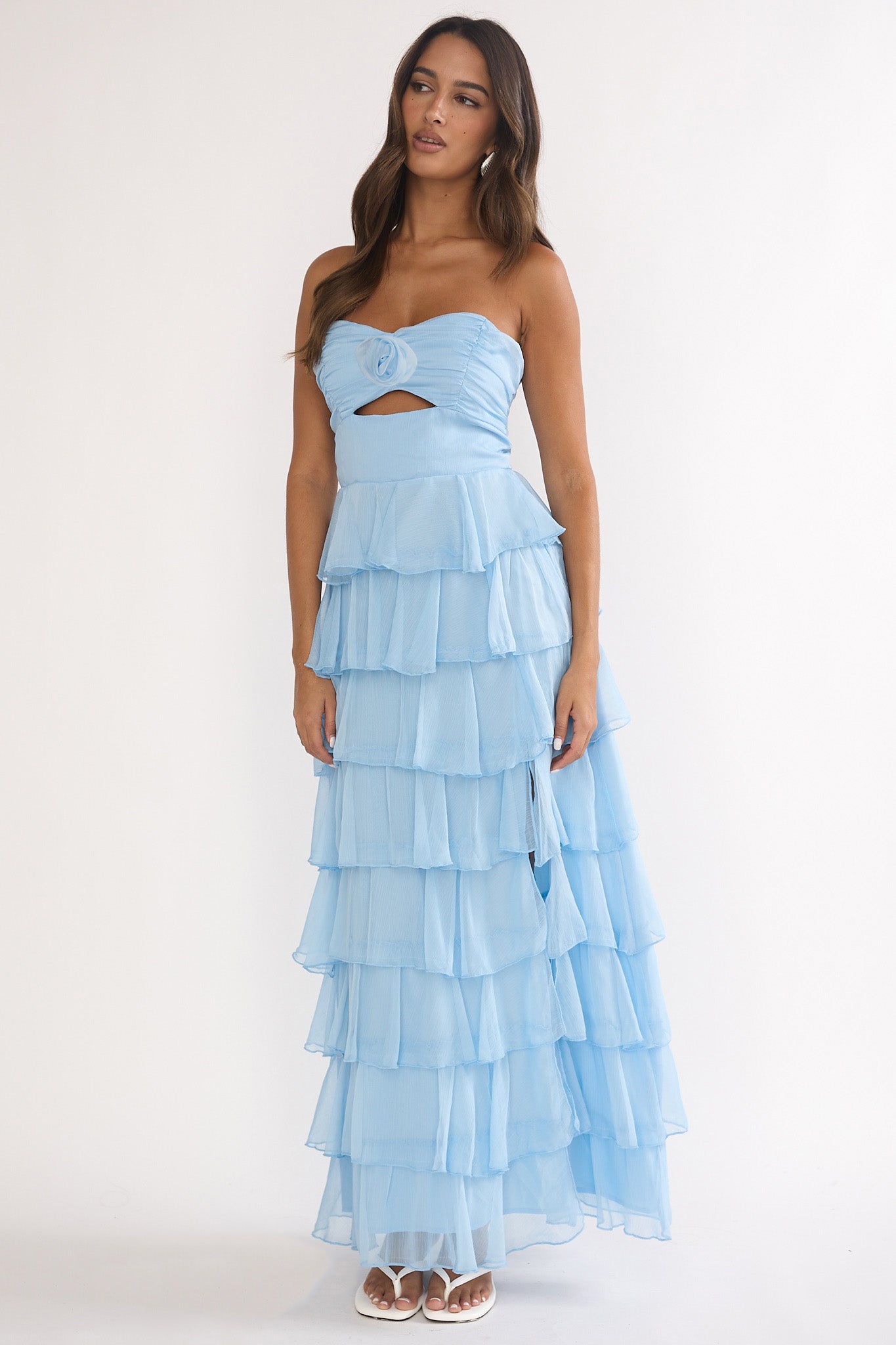 Janelia Layered Frill Maxi Dress Blue-Maymioy