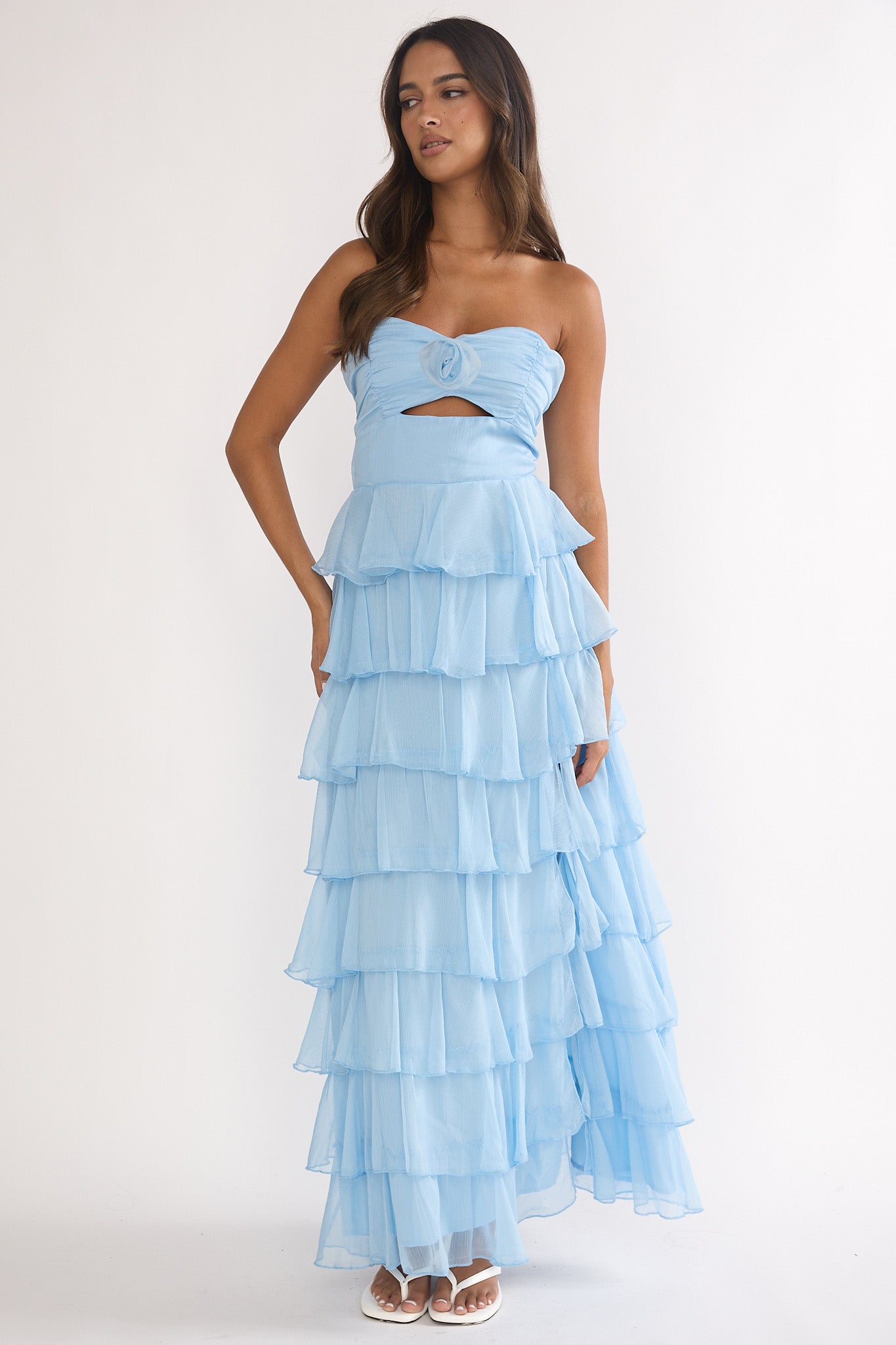 Janelia Layered Frill Maxi Dress Blue-Maymioy