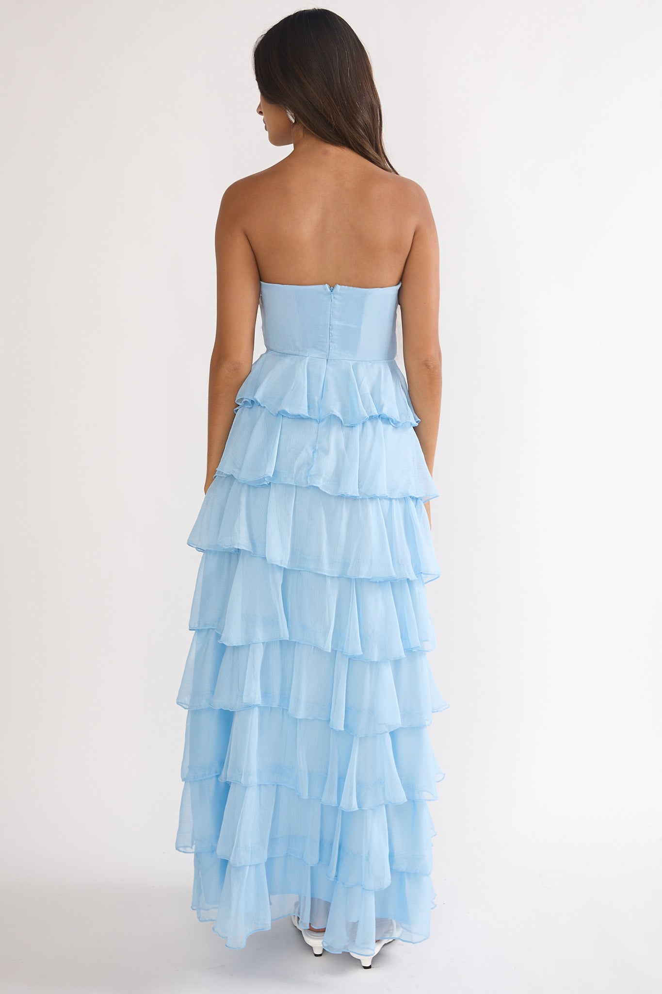 Janelia Layered Frill Maxi Dress Blue-Maymioy