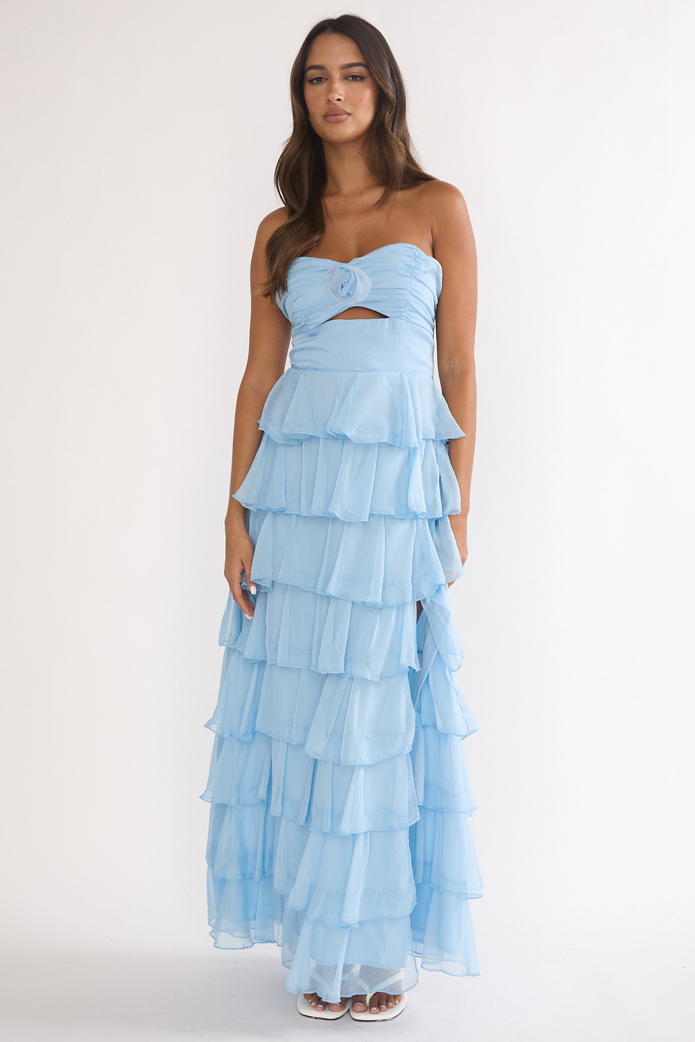 Janelia Layered Frill Maxi Dress Blue-Maymioy