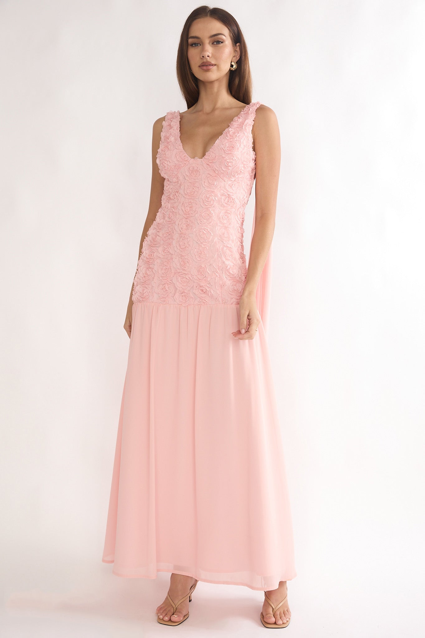 Marcellia Tied Back Maxi Dress Embellished Pink-Maymioy