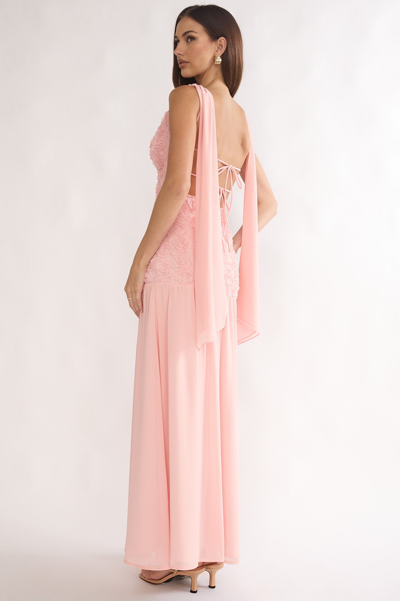 Marcellia Tied Back Maxi Dress Embellished Pink-Maymioy