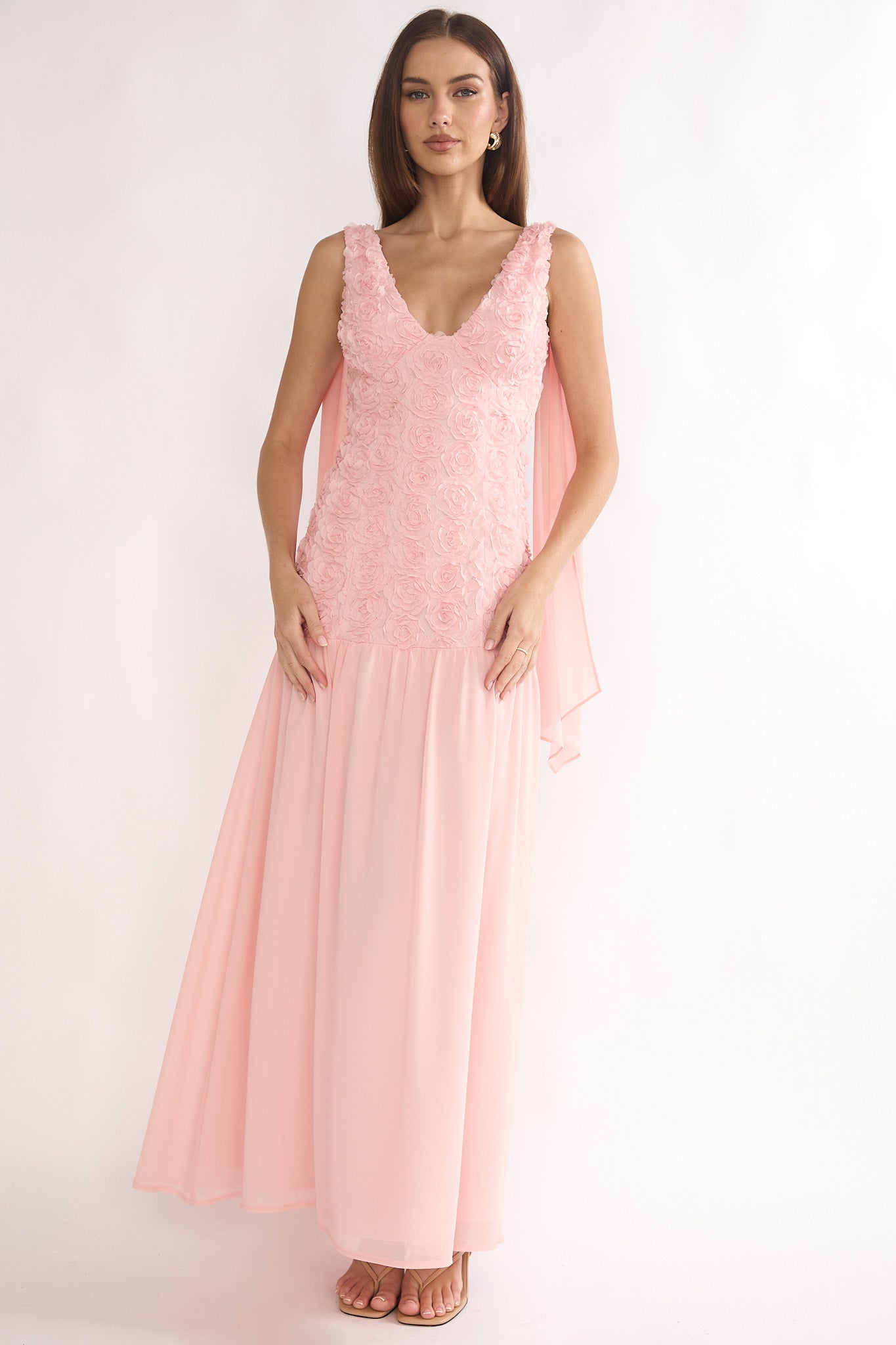 Marcellia Tied Back Maxi Dress Embellished Pink-Maymioy