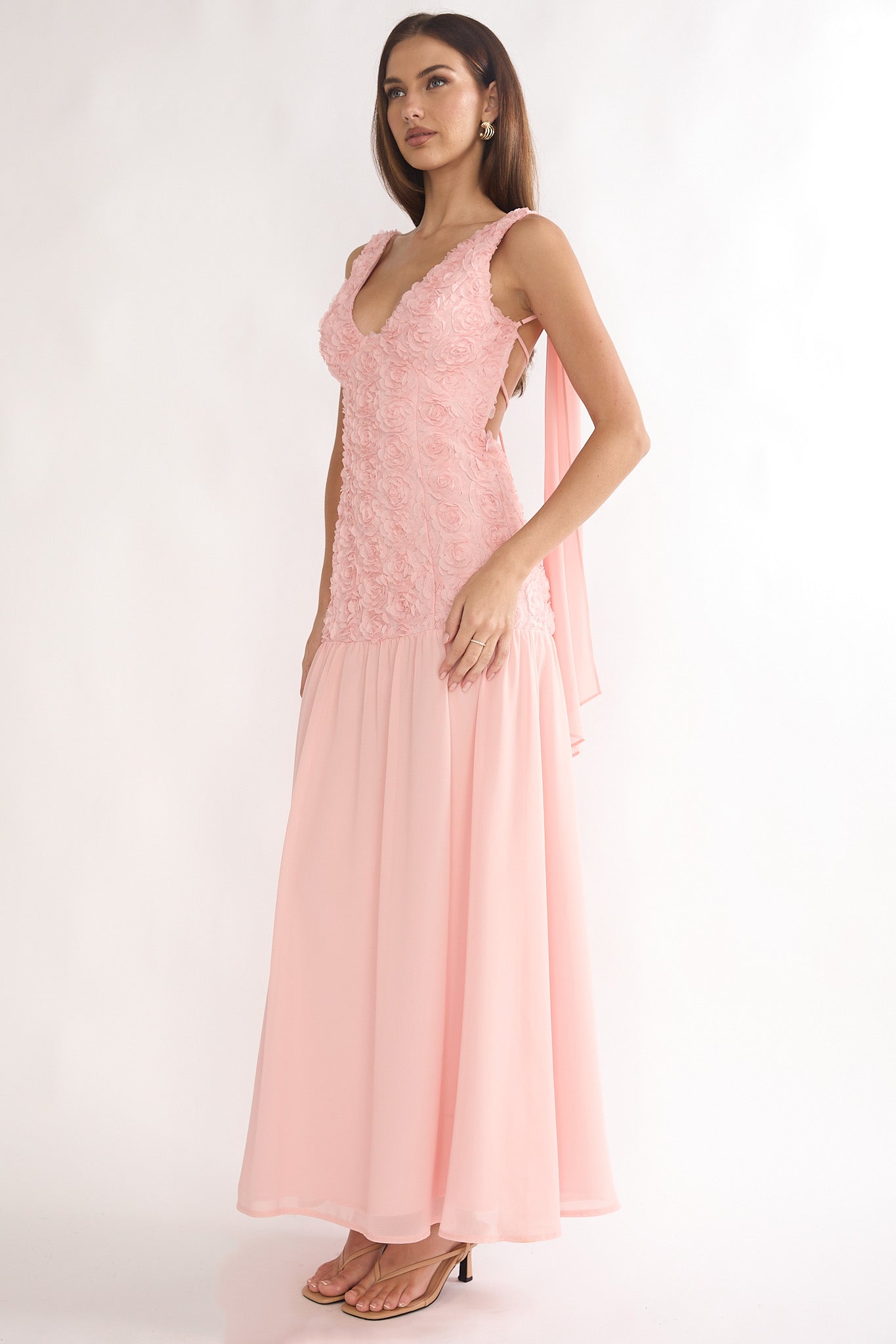 Marcellia Tied Back Maxi Dress Embellished Pink-Maymioy