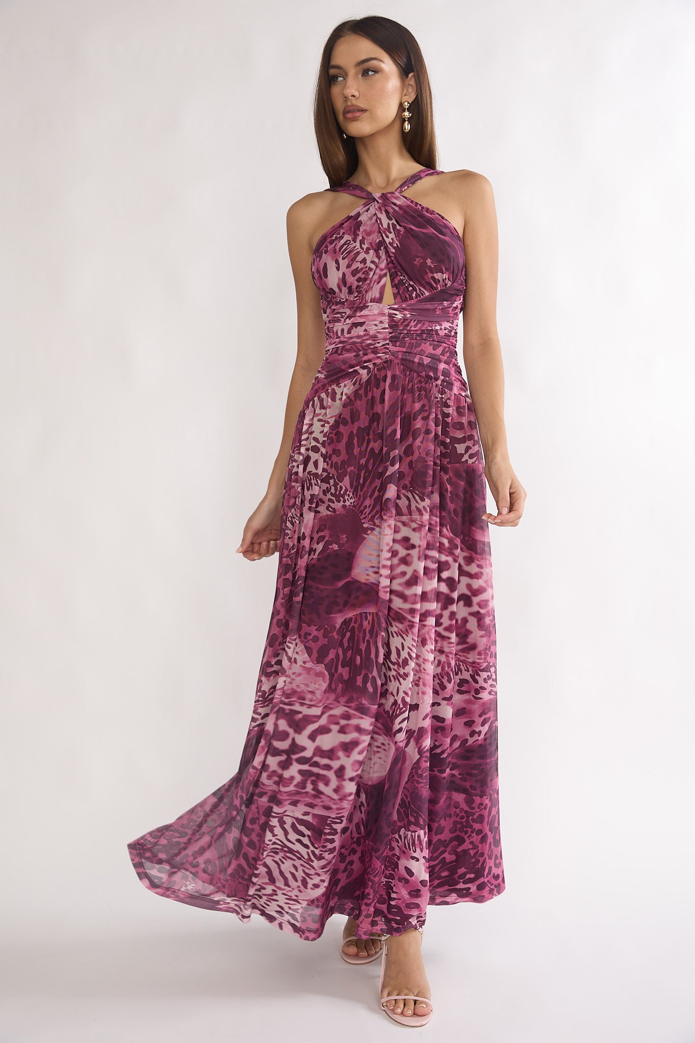 Pirelle Cut-Out Back Maxi Dress Leopard Purple-Maymioy