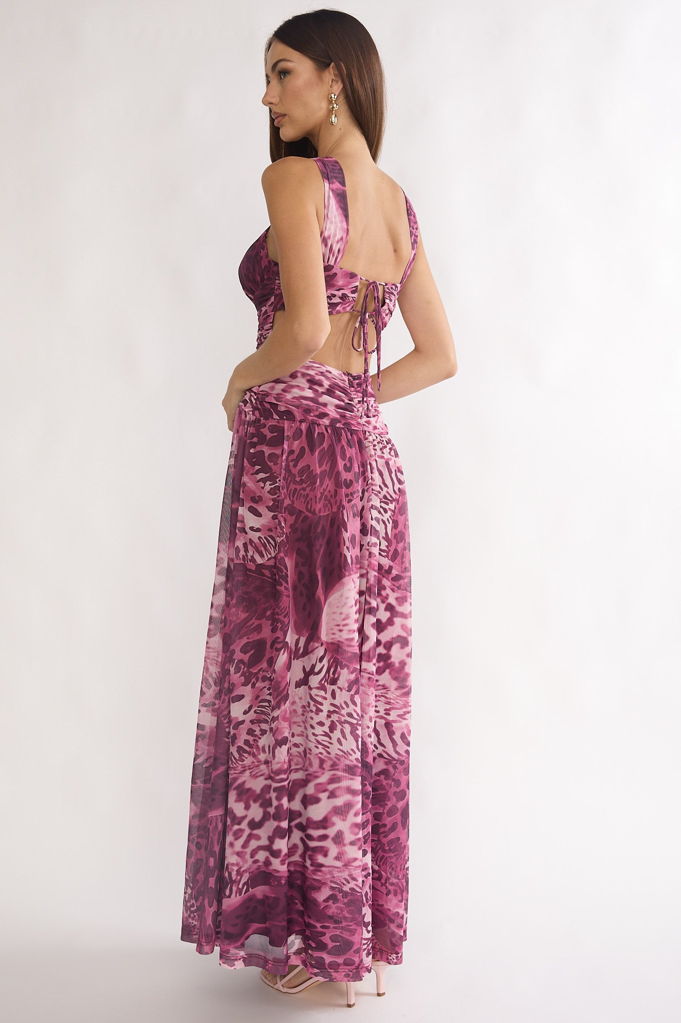 Pirelle Cut-Out Back Maxi Dress Leopard Purple-Maymioy
