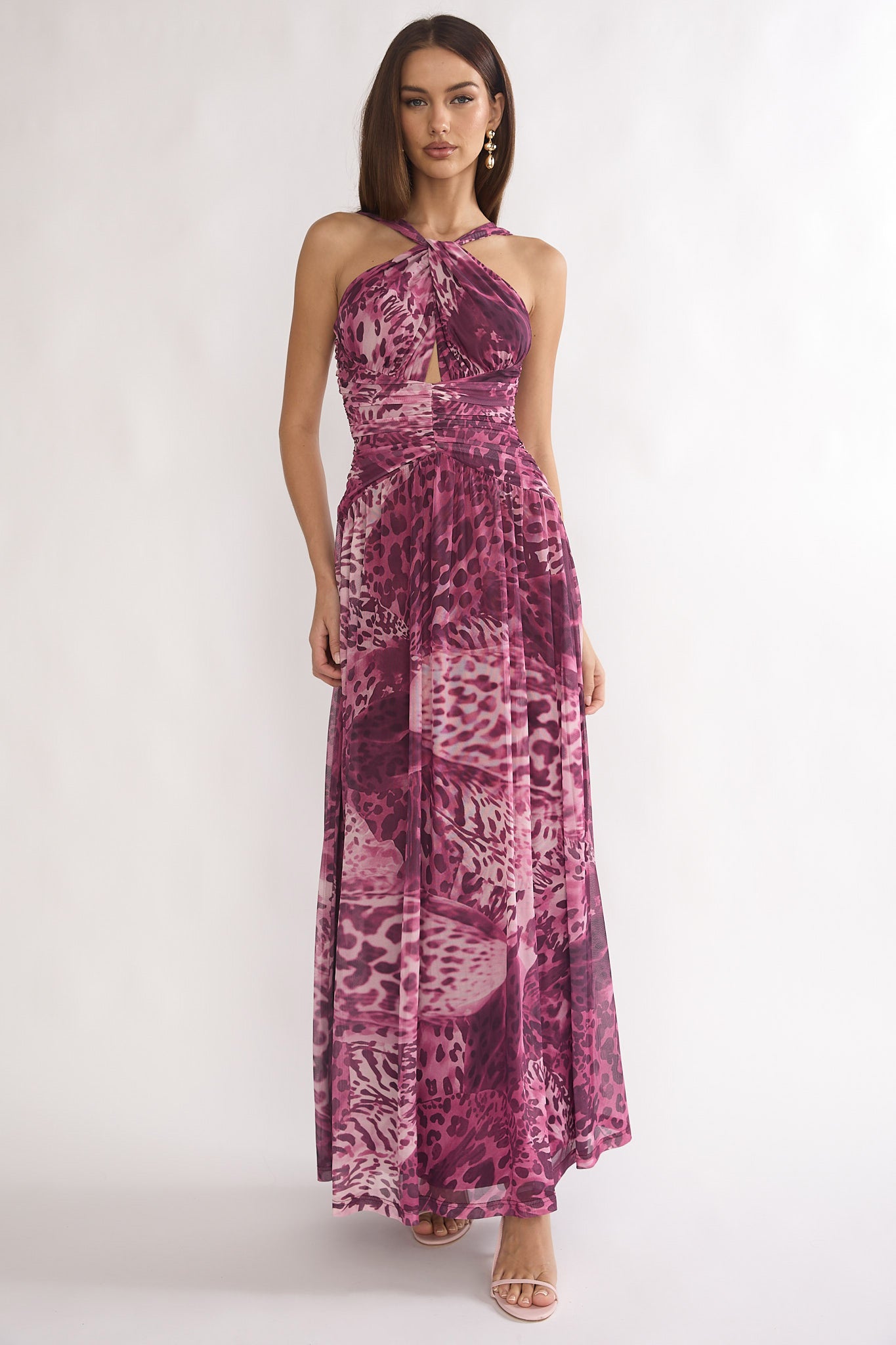 Pirelle Cut-Out Back Maxi Dress Leopard Purple-Maymioy