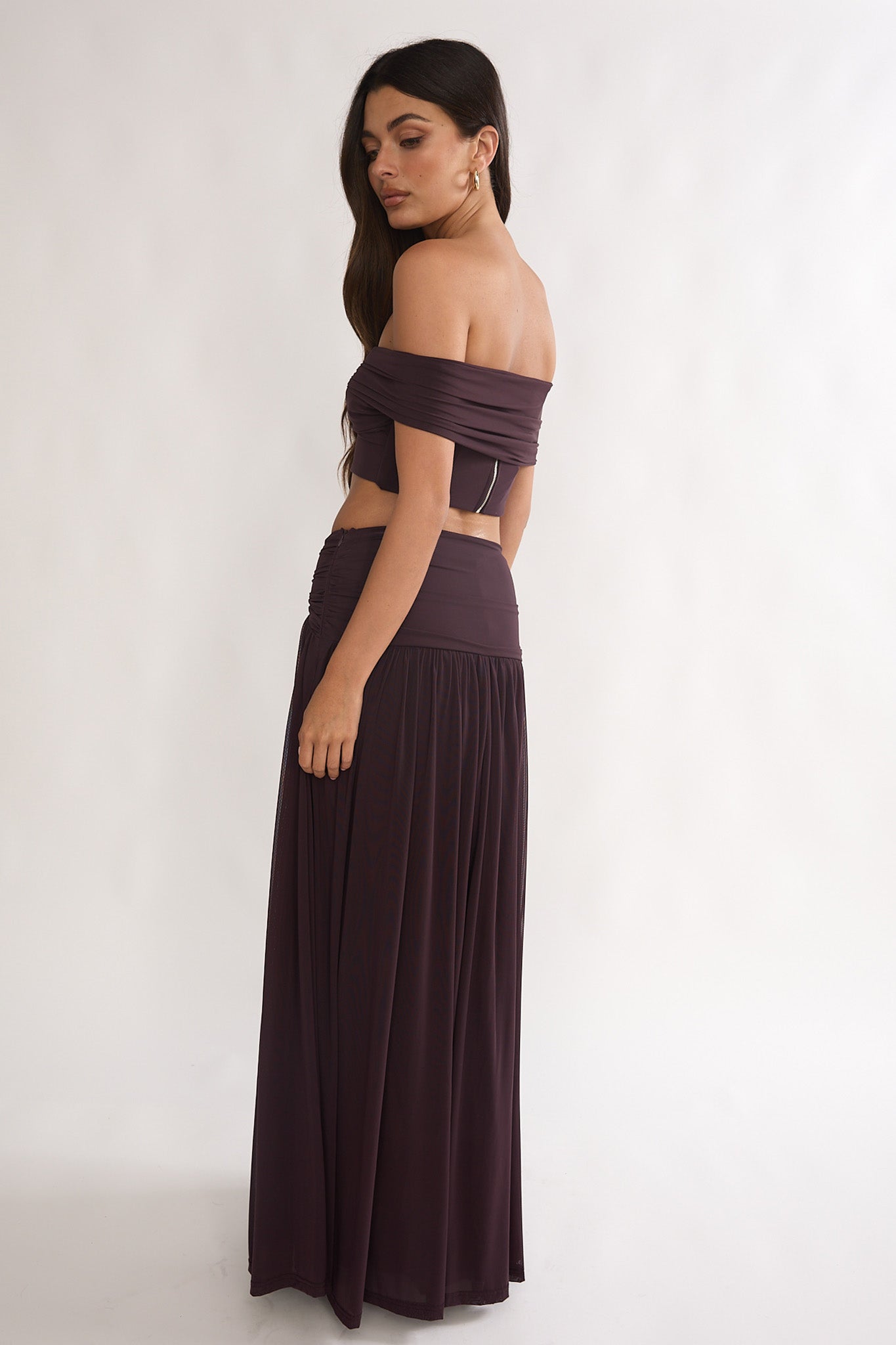 Farela Ruched Waist Maxi Skirt Coffee-Maymioy