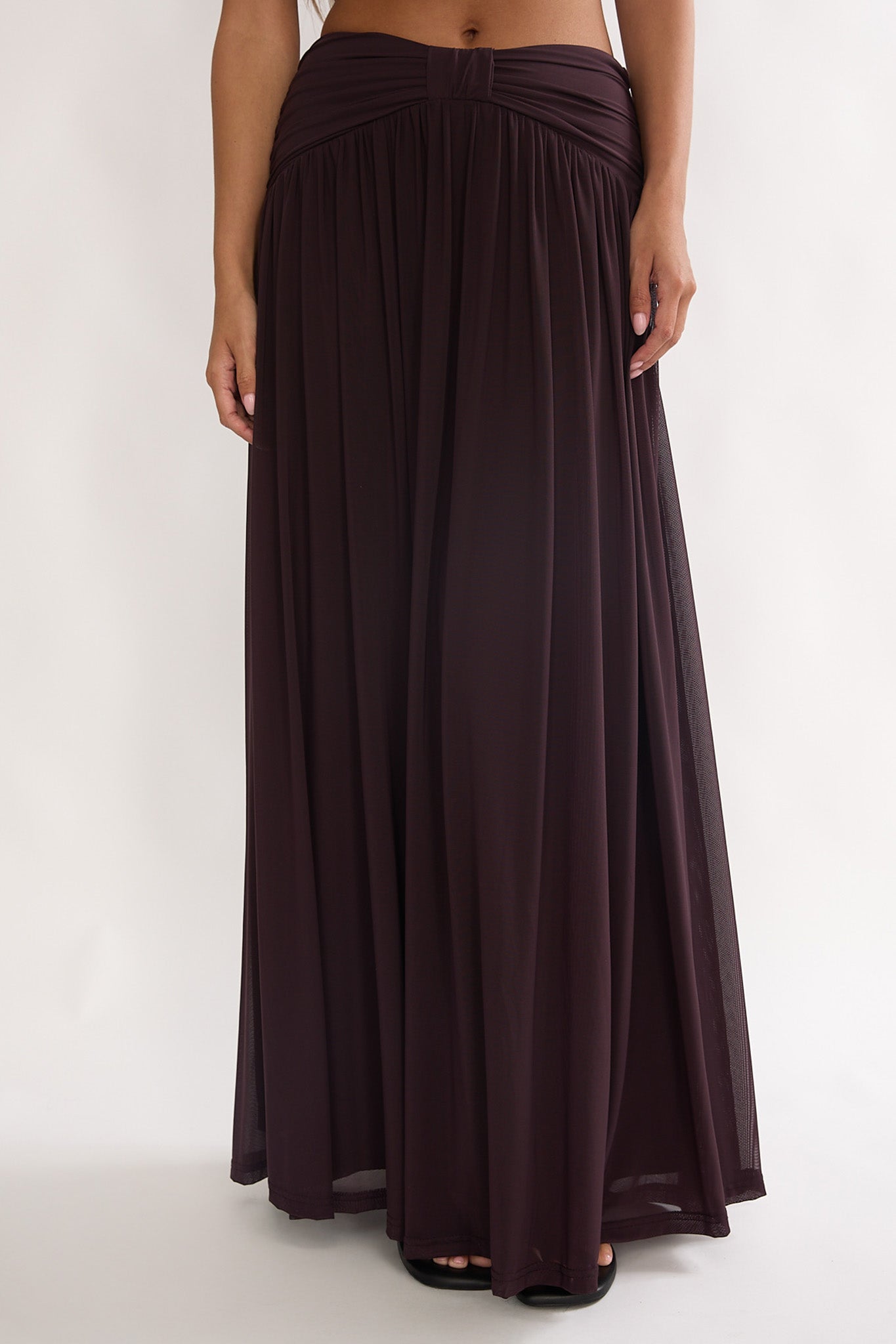 Farela Ruched Waist Maxi Skirt Coffee-Maymioy