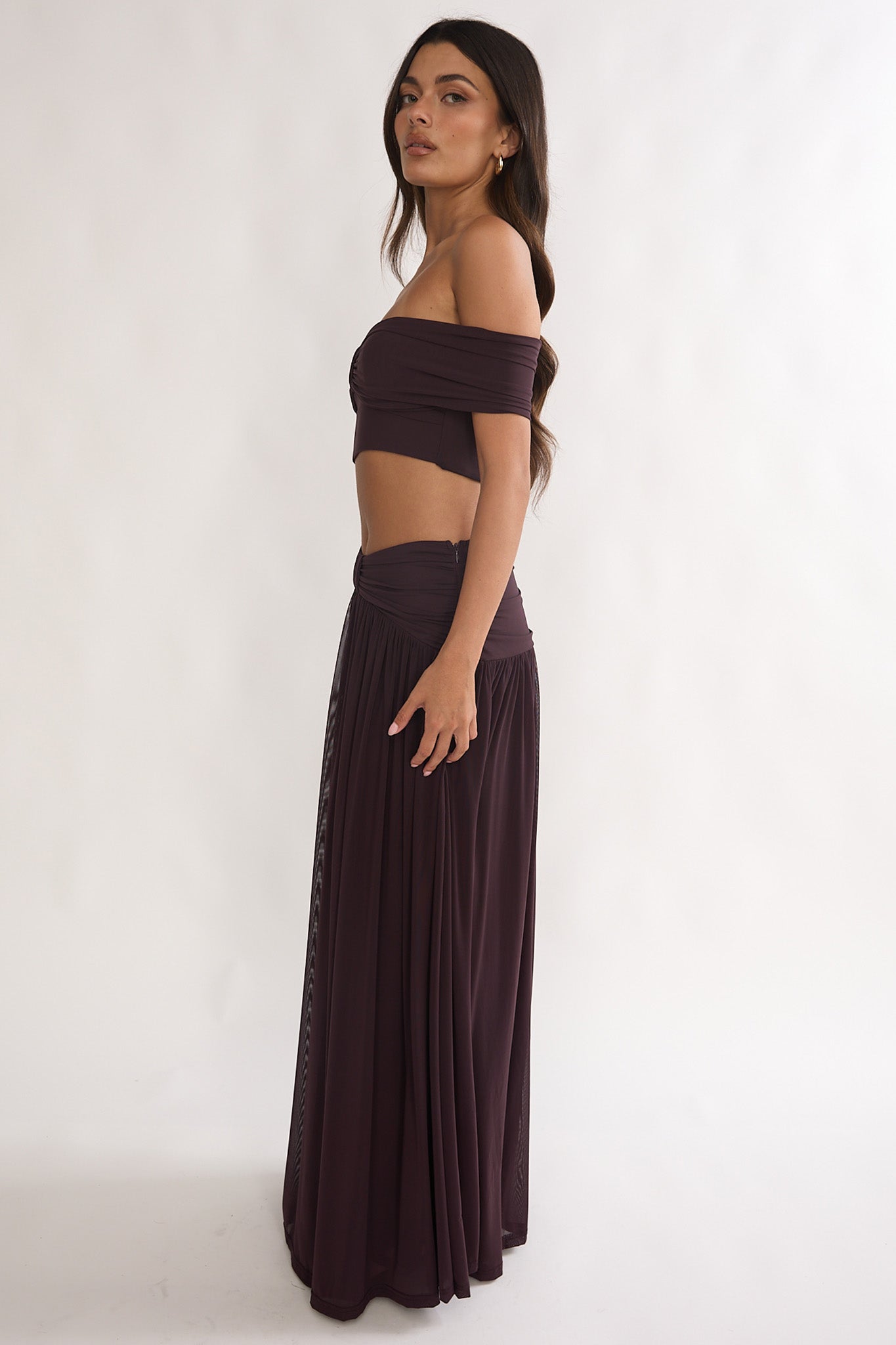 Farela Ruched Waist Maxi Skirt Coffee-Maymioy