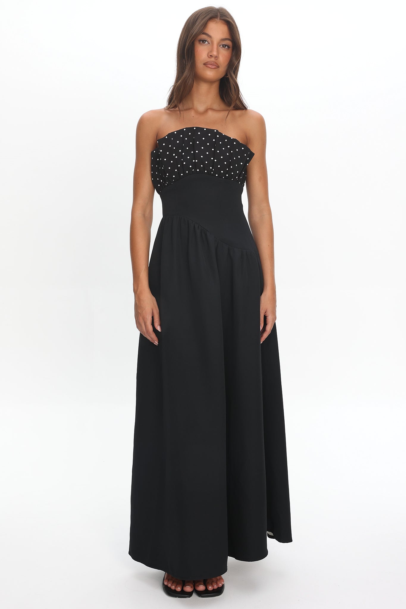 Illianah Frill Bust Asymmetric Hem Maxi Dress Black-Maymioy