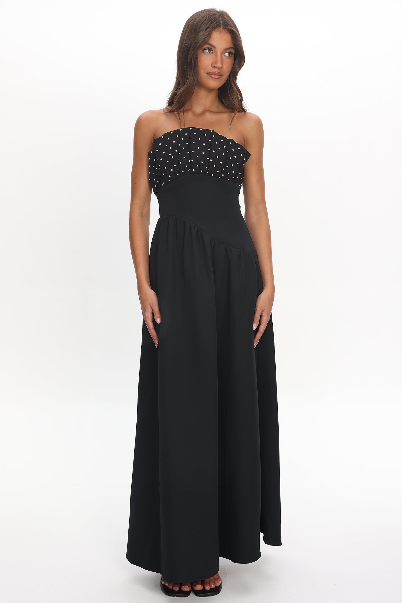 Illianah Frill Bust Asymmetric Hem Maxi Dress Black-Maymioy