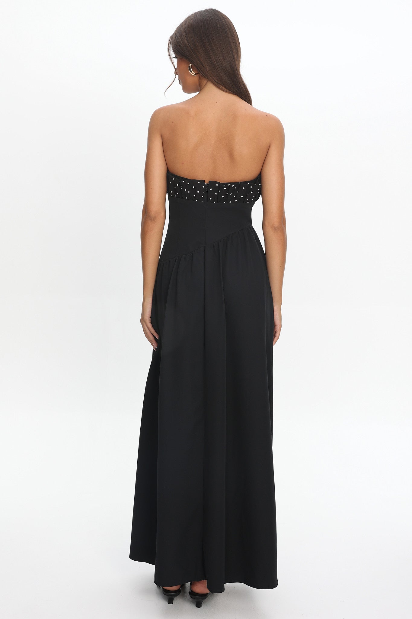 Illianah Frill Bust Asymmetric Hem Maxi Dress Black-Maymioy