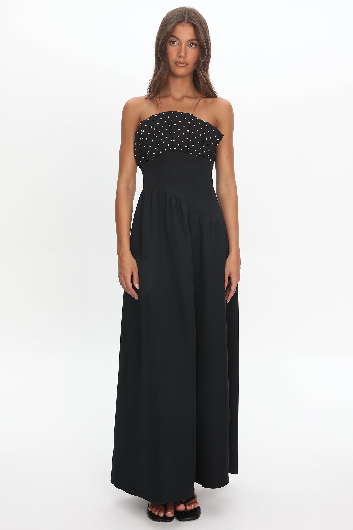 Illianah Frill Bust Asymmetric Hem Maxi Dress Black-Maymioy