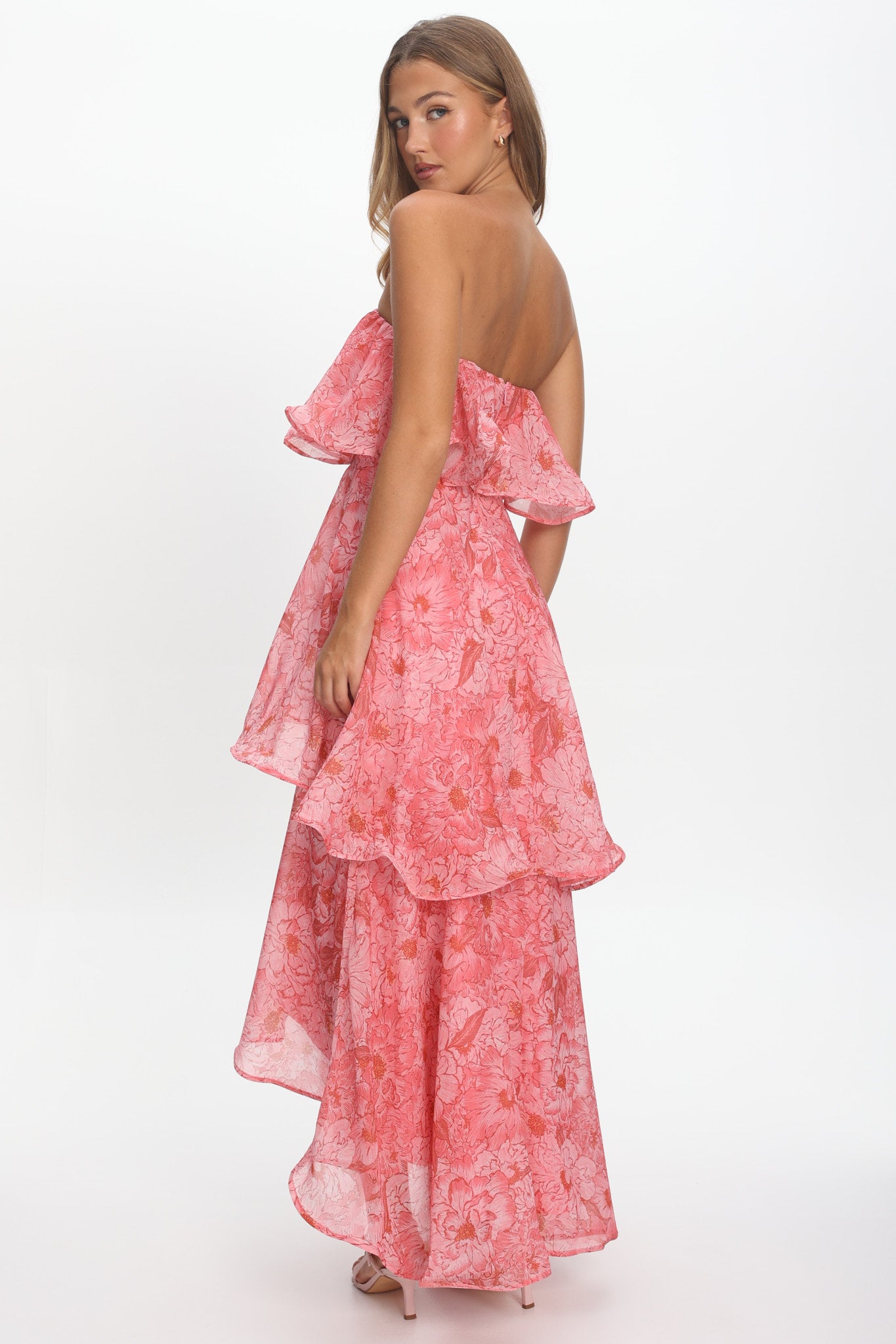 Honfleur Strapless Layered Maxi Dress Print Pink-Maymioy