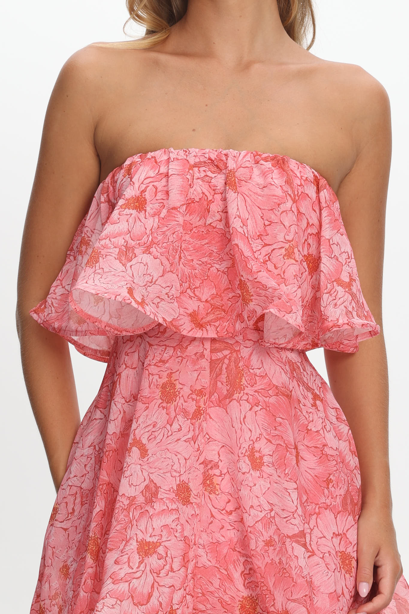 Honfleur Strapless Layered Maxi Dress Print Pink-Maymioy
