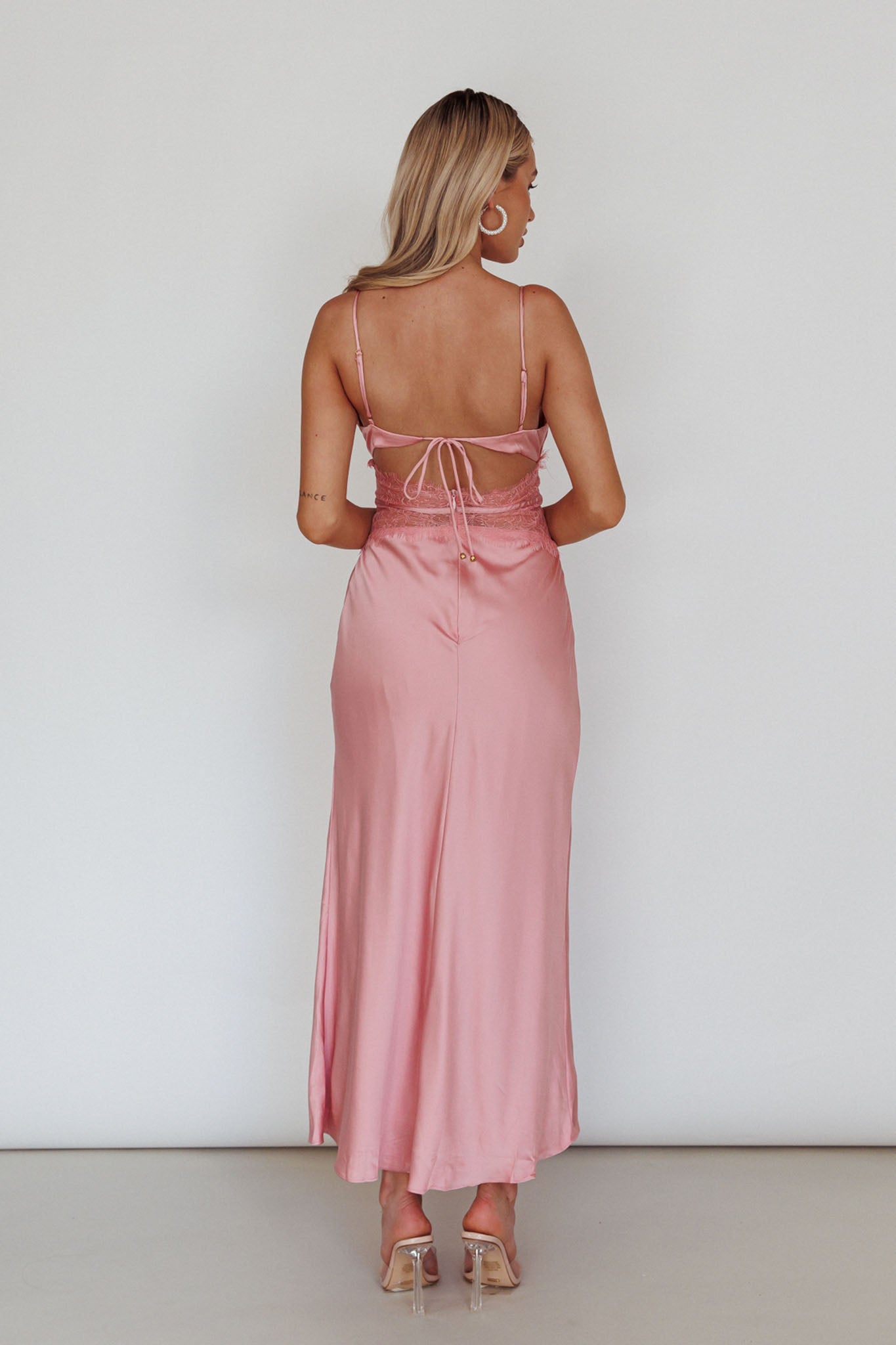 Honeybee Lace Trim Maxi Dress Blush-Maymioy