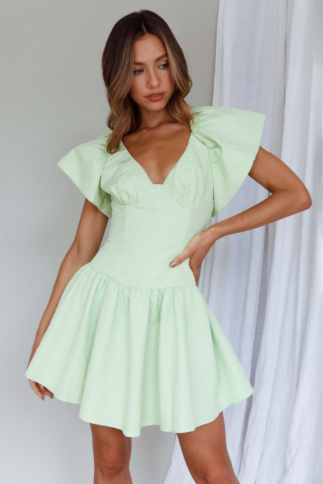Self Love Flounce Hem Dress Lime-Maymioy