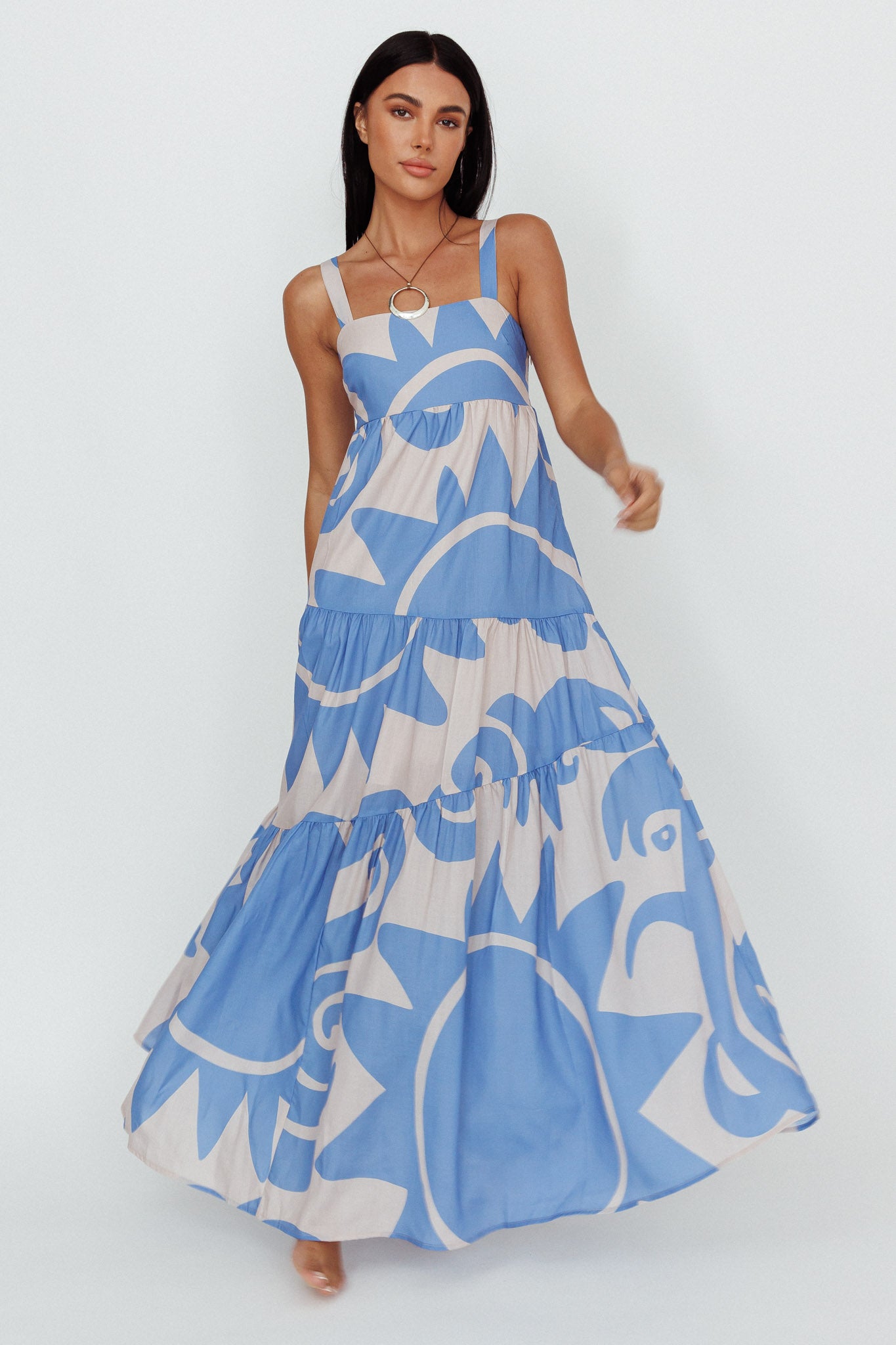 Indianna Square Neckline Maxi Dress Printed Lilac/Sand-Maymioy
