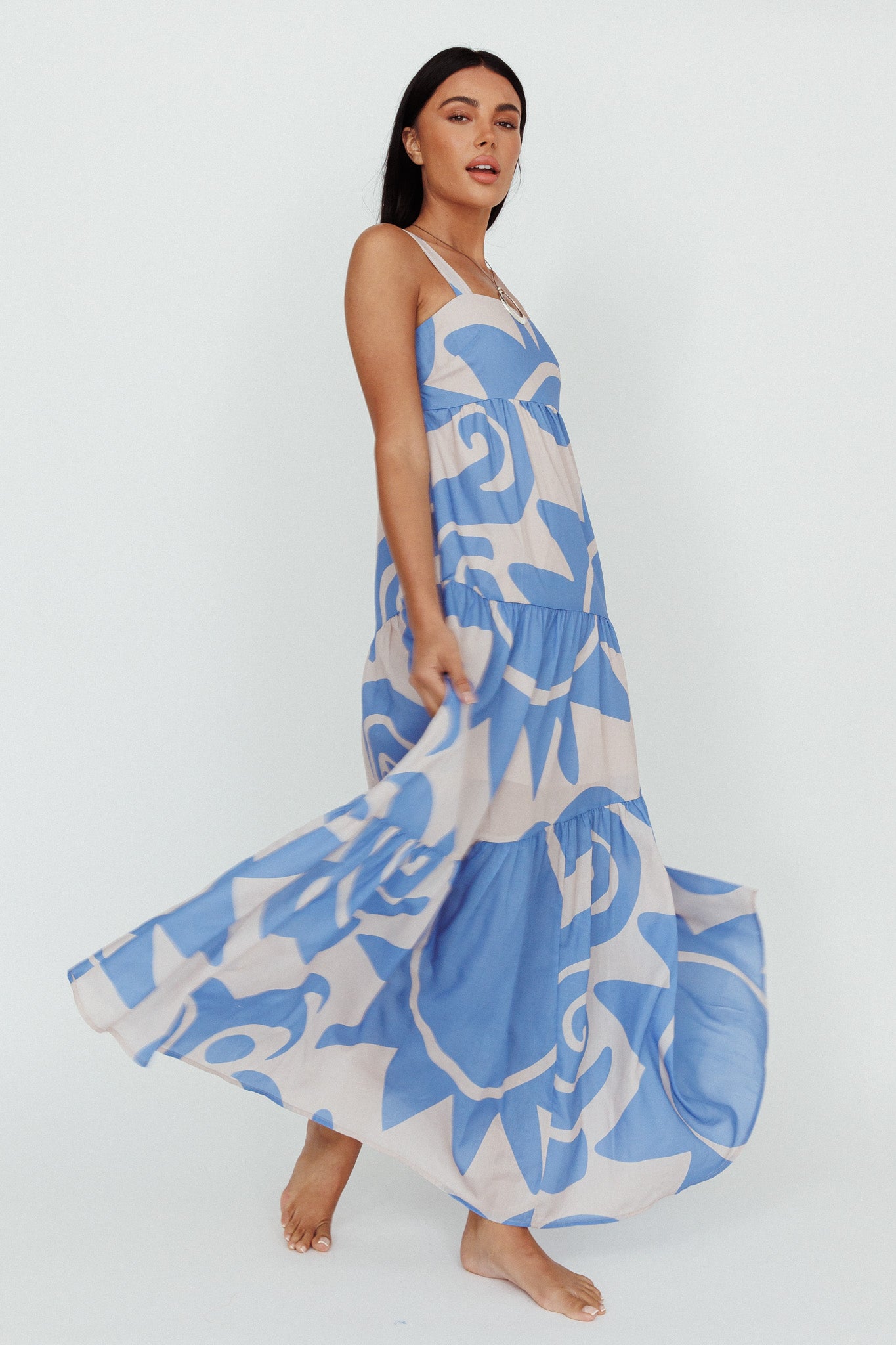 Indianna Square Neckline Maxi Dress Printed Lilac/Sand-Maymioy