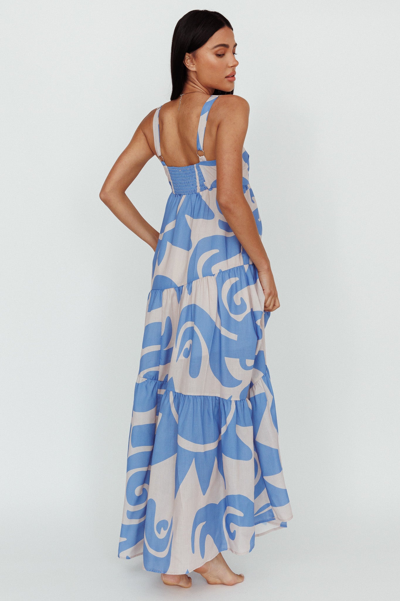 Indianna Square Neckline Maxi Dress Printed Lilac/Sand-Maymioy