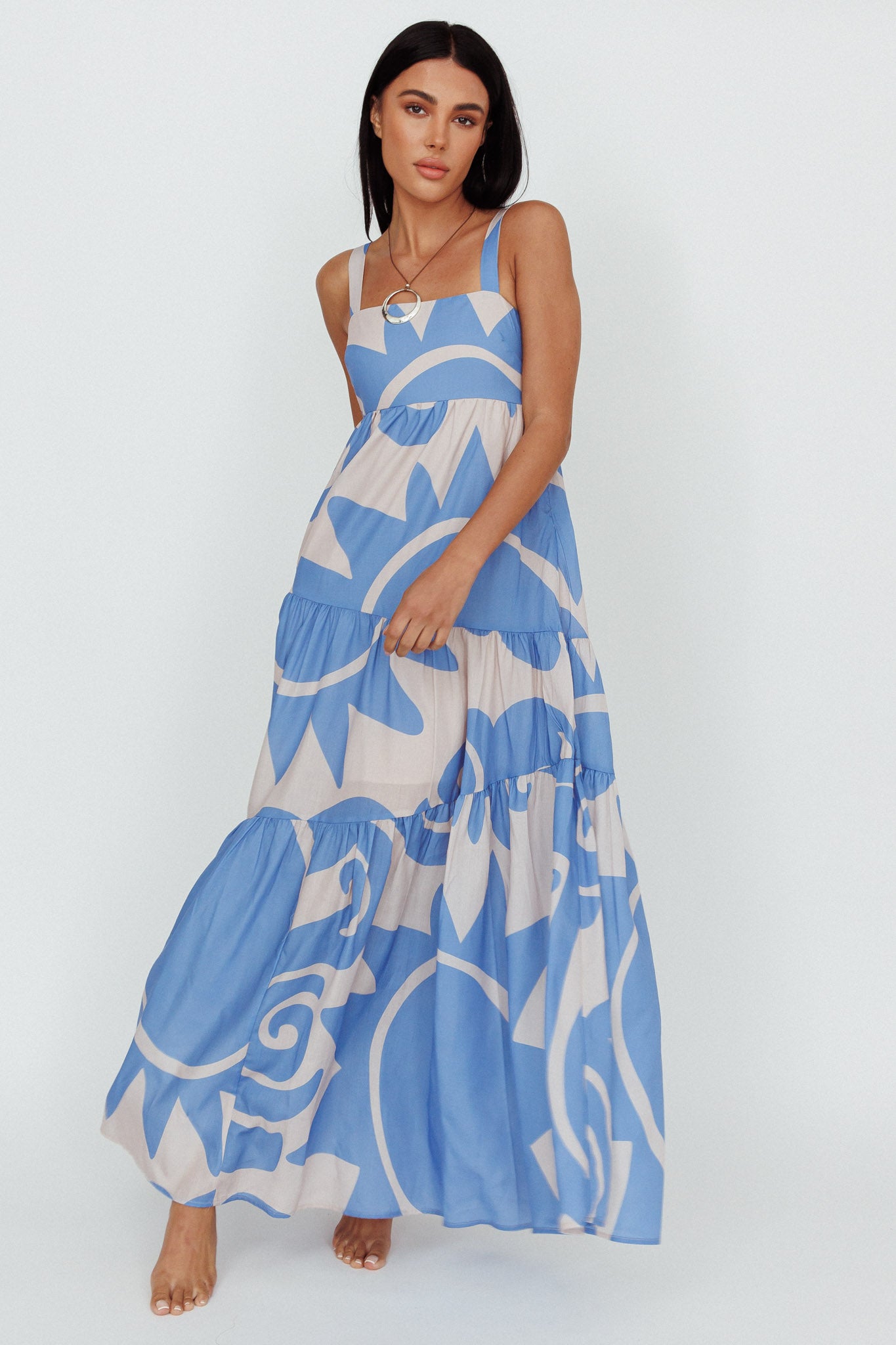 Indianna Square Neckline Maxi Dress Printed Lilac/Sand-Maymioy