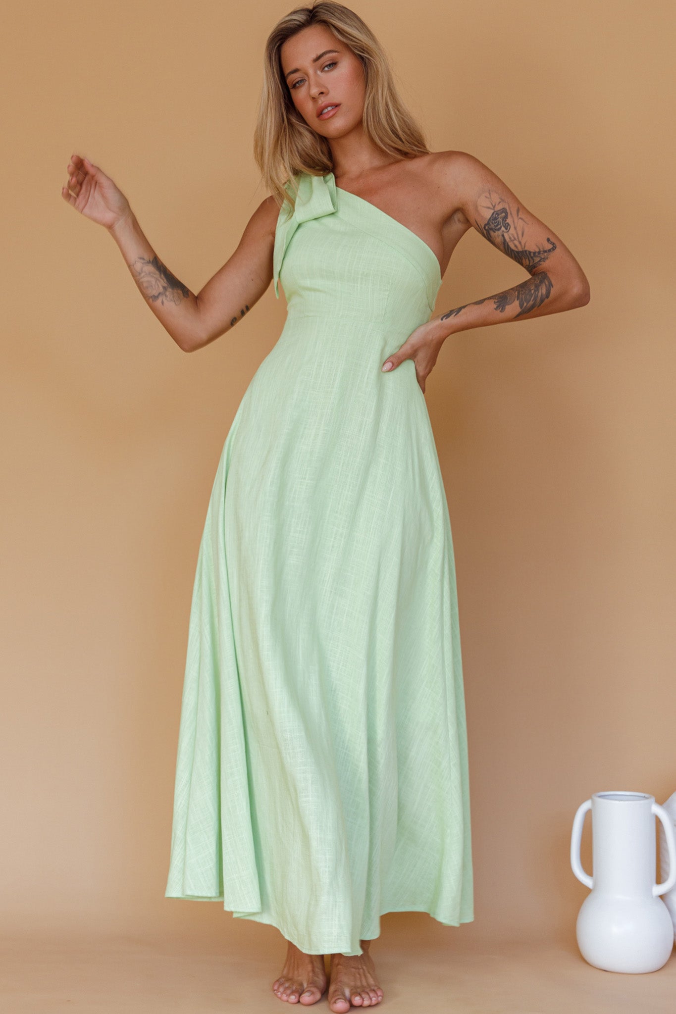 Rigel One-Shoulder Maxi Dress Apple-Maymioy