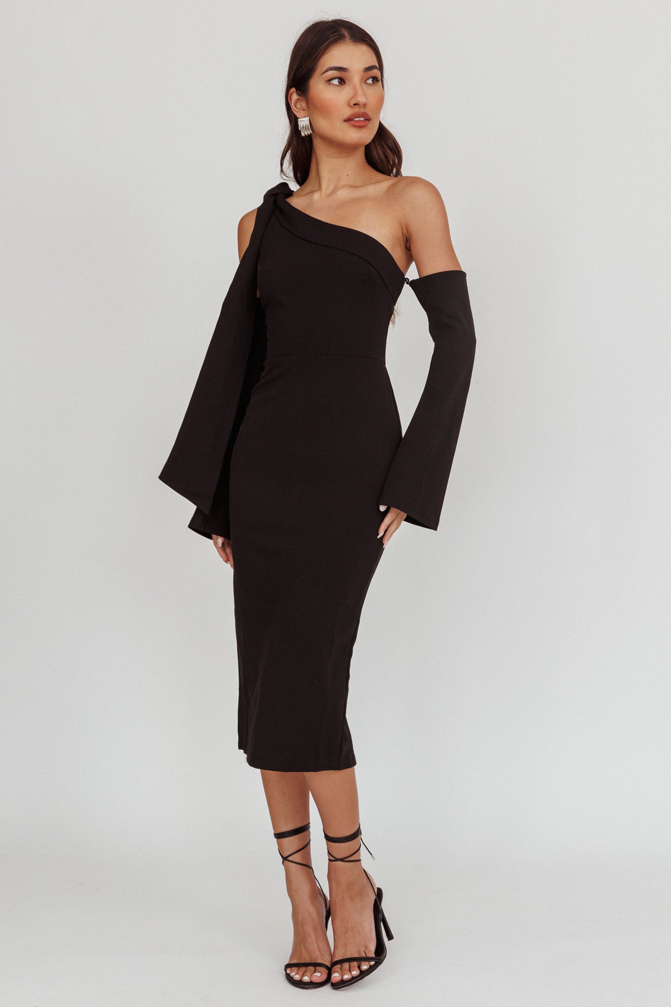 Rigel One-Shoulder Midi Dress Black-Maymioy