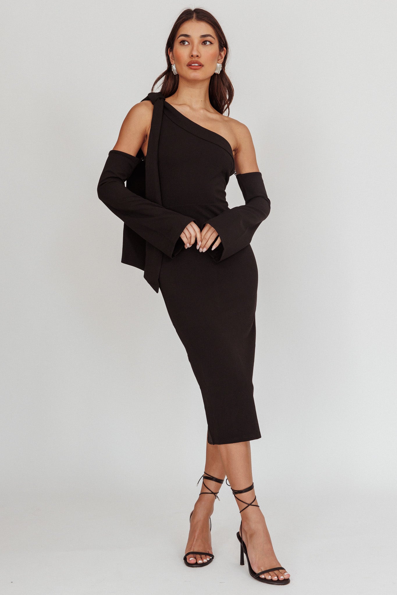 Rigel One-Shoulder Midi Dress Black-Maymioy