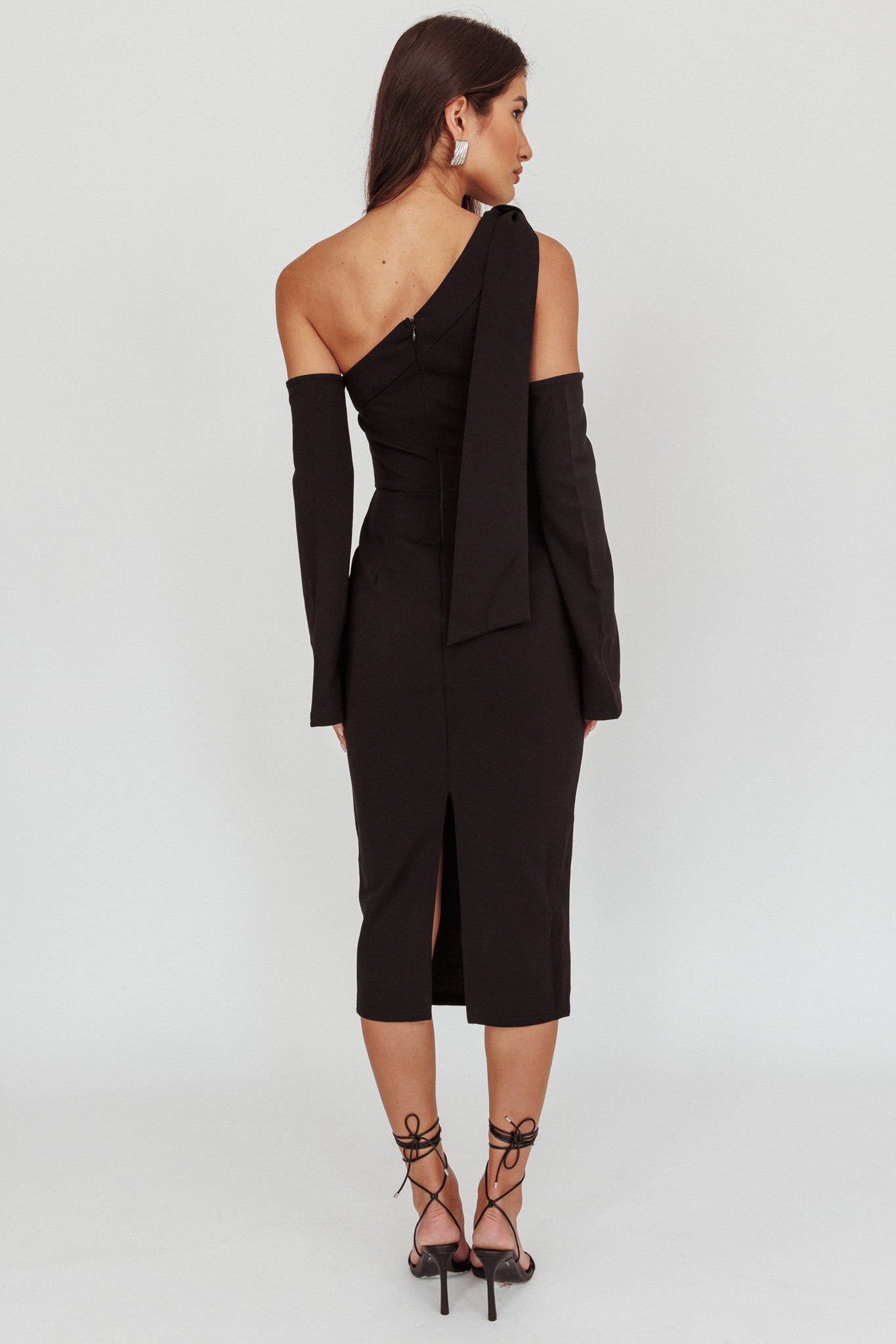 Rigel One-Shoulder Midi Dress Black-Maymioy