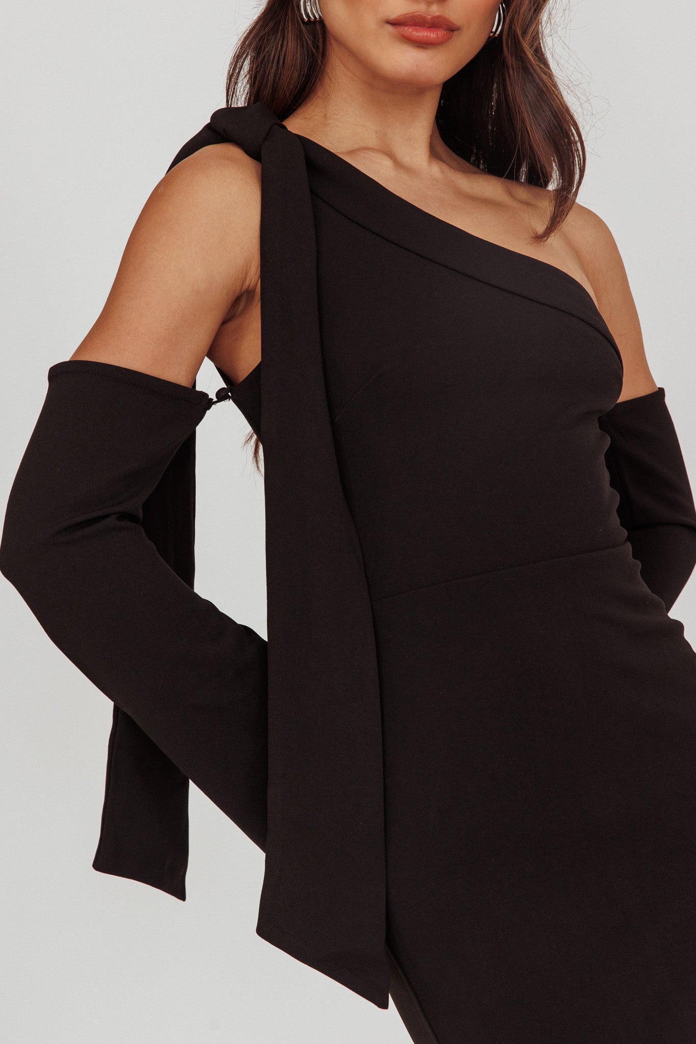 Rigel One-Shoulder Midi Dress Black-Maymioy